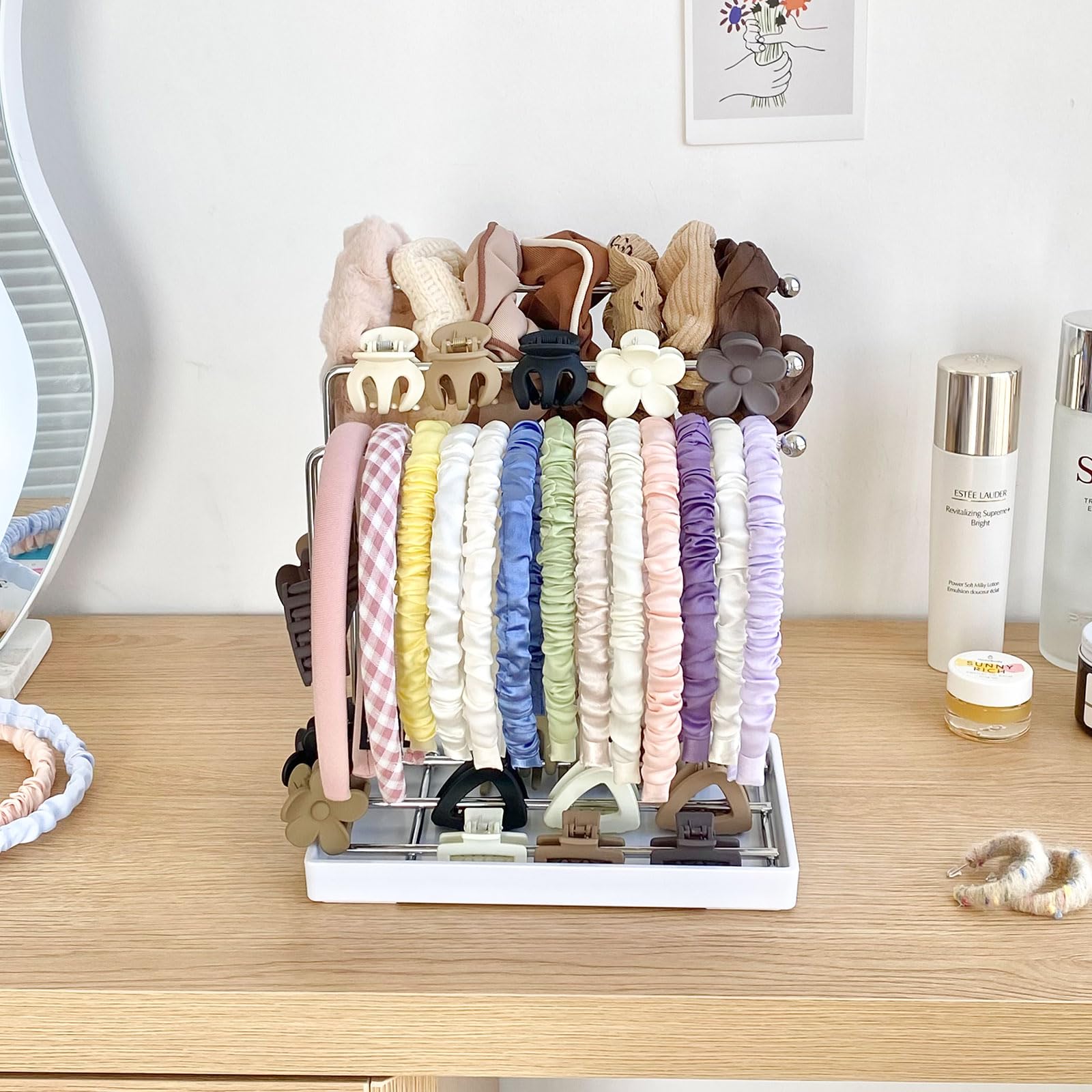 Yesesion Large Headband Holder for Girls, Plastic Claw Clips Organizer, Hair Accessories Storage for Vanity Desk, Scrunchies, Bow, Ties, Necklace, Jewelry Display Stand for Home Decor Aesthetic