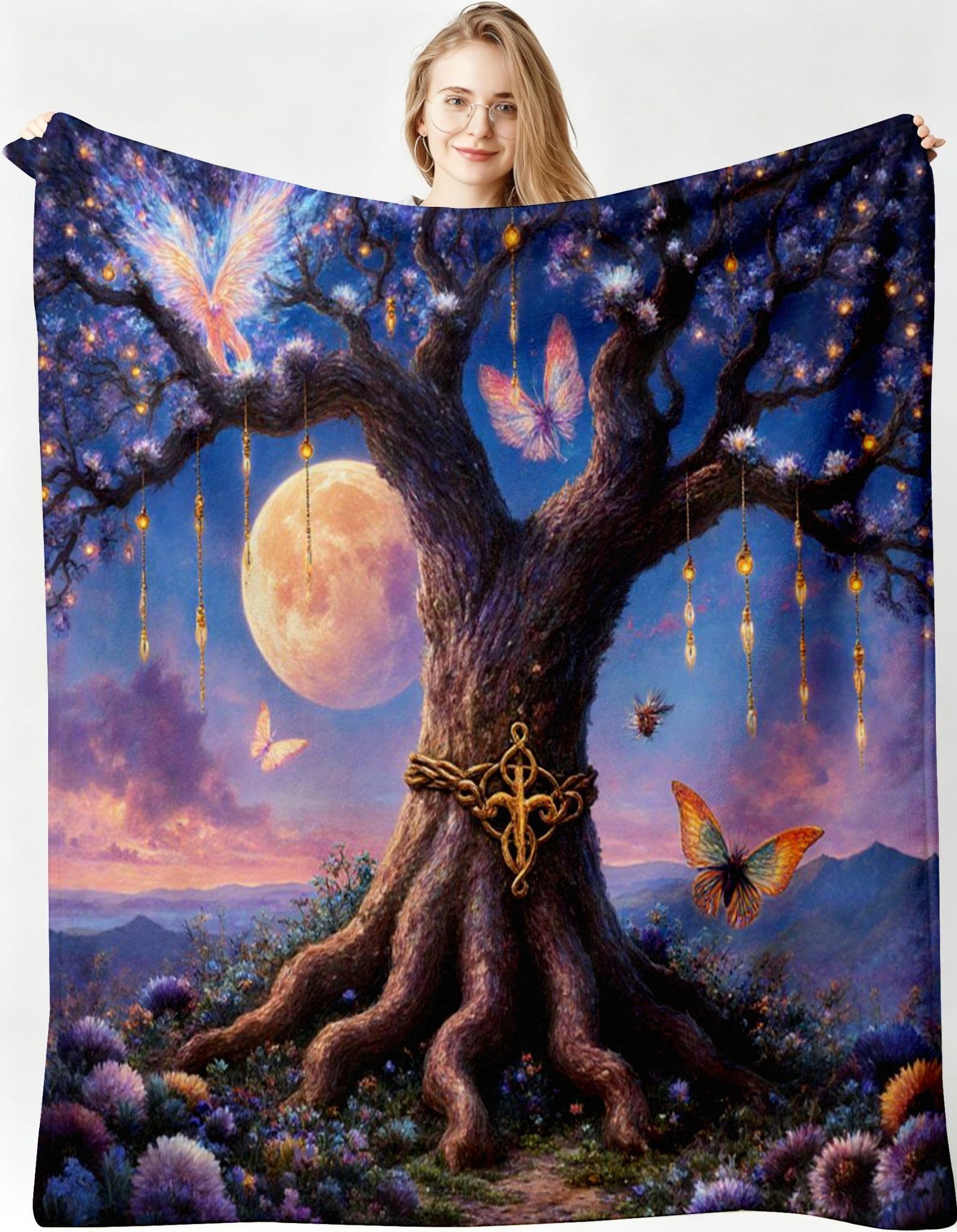 Manta Grande 180x220 cm Árbol Lunar Polar Franela Térmica-A120