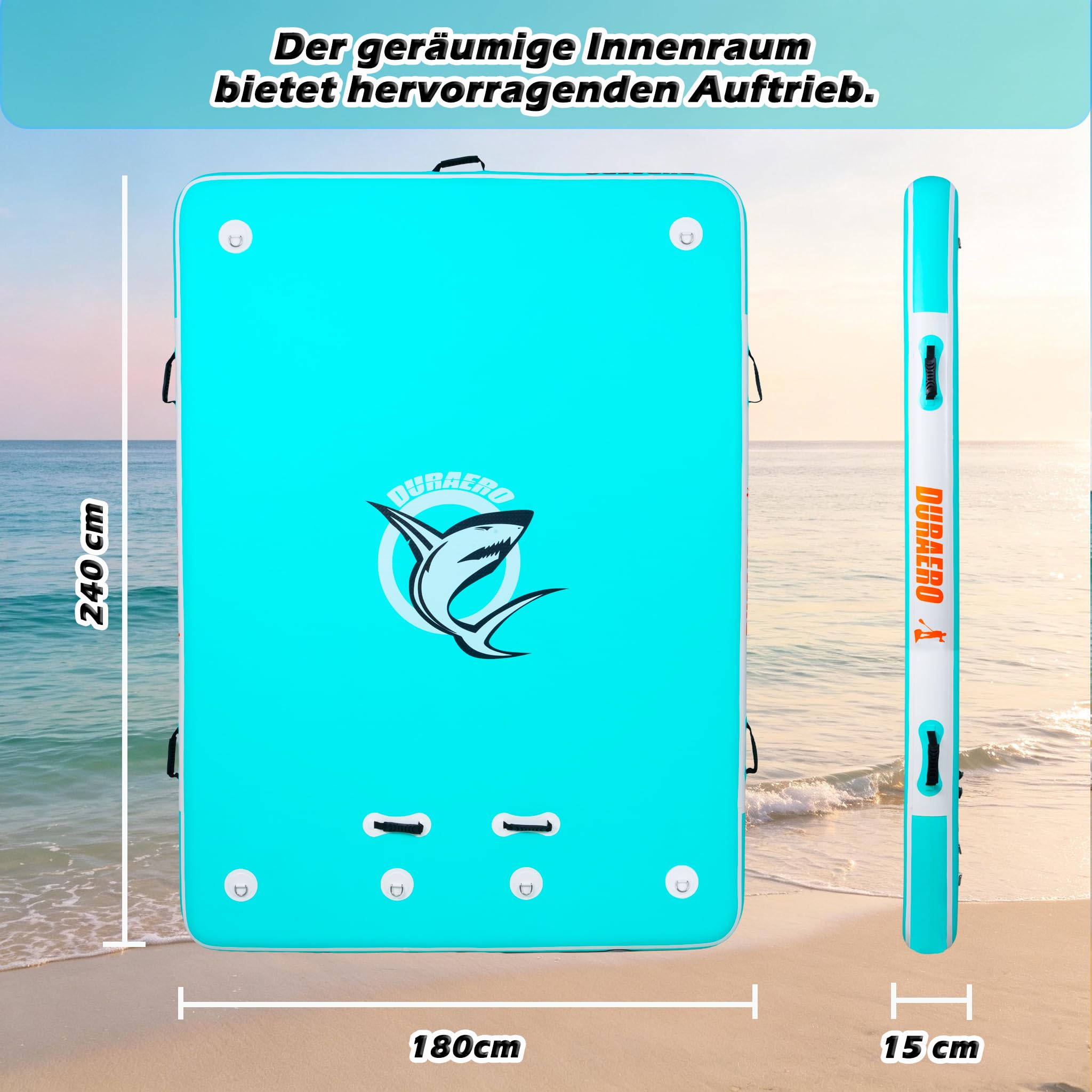 Piattaforma gonfiabile XL, 240 x 180 x 15 cm, isola da bagno antiscivolo per piscina e lago, isola galleggiante portatile con borsa per il trasporto e pompa ad aria, stazione galleggiante per la