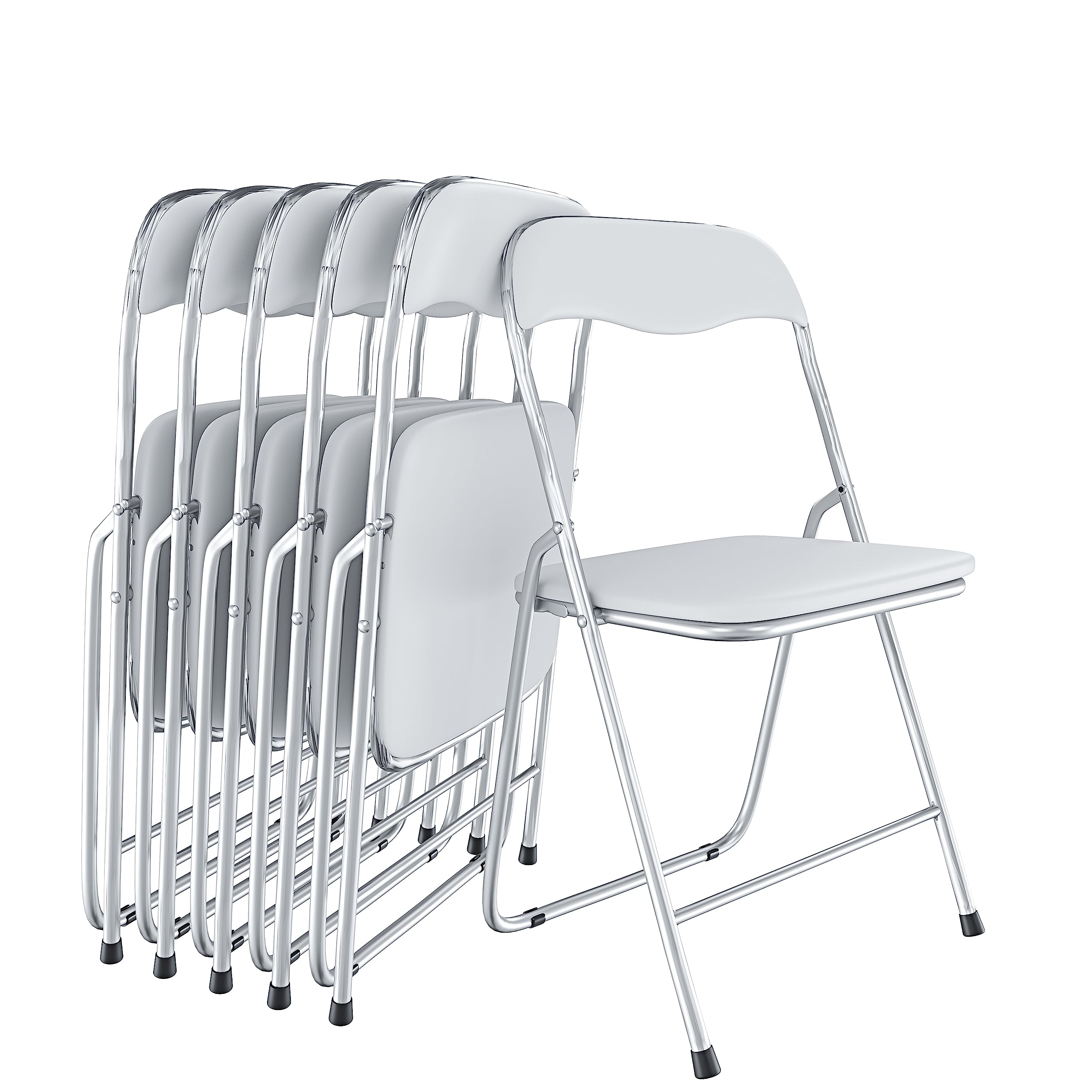 Arreditaly Set da 6 Sedia Pieghevole Slim Opaca in Metallo Sedie Salvaspazio per Ufficio Casa Campeggio Salotto Cucina In Ecopelle con Comoda Seduta Imbottita 78 x 44 x 44 cm (White)