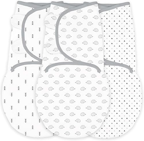 SwaddleDesigns Manta para envolver con envoltura ajustable, juego de 3, pequeño erizo, color negro