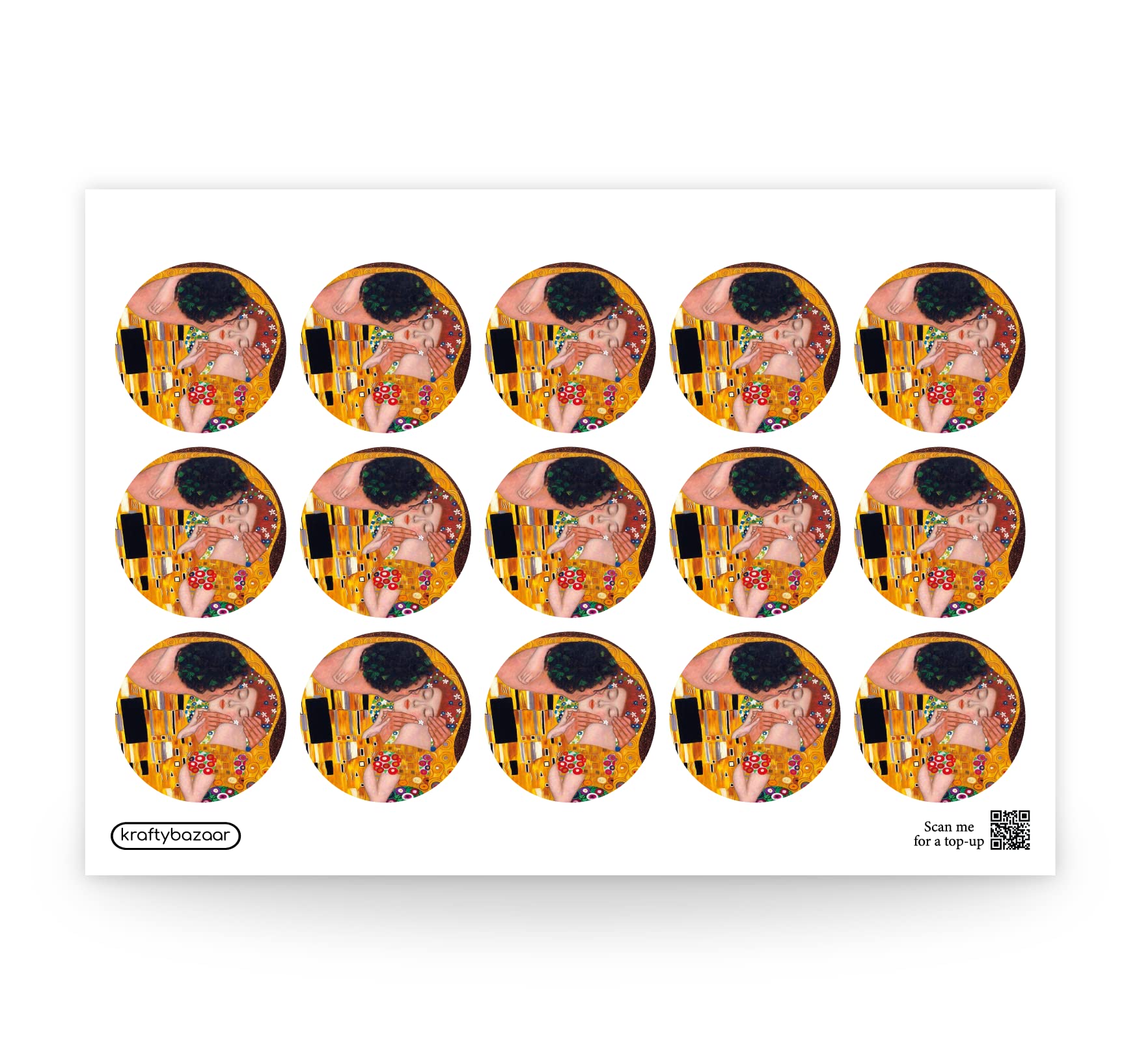 Gustav Klimt The Kiss Paper Labels, 37mm Self-Adhesive Stickers, Multipack Famous Paintings Craft Decor Labels (White Paper Labels, Pack of 540 Labels)