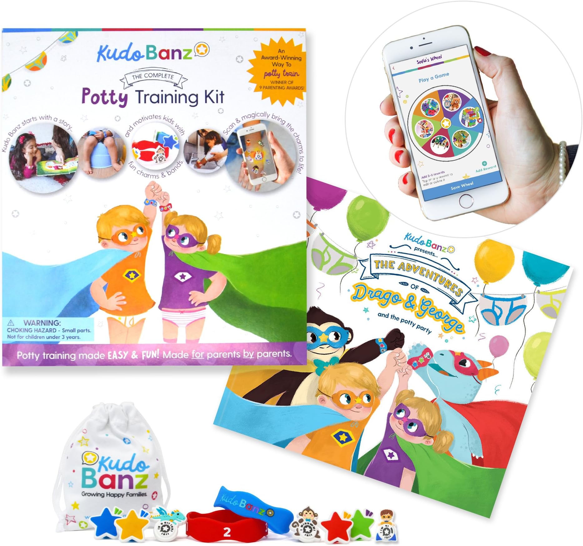 Kudo Banz Potty Starter Kit - Effective & Award Winning Positive Reinforcement Tool for Potty Training. Includes Storybook, 2 BANZ, 4 Kudos, 3 Magical Kudos and Free App (AS SEEN ON Shark Tank)