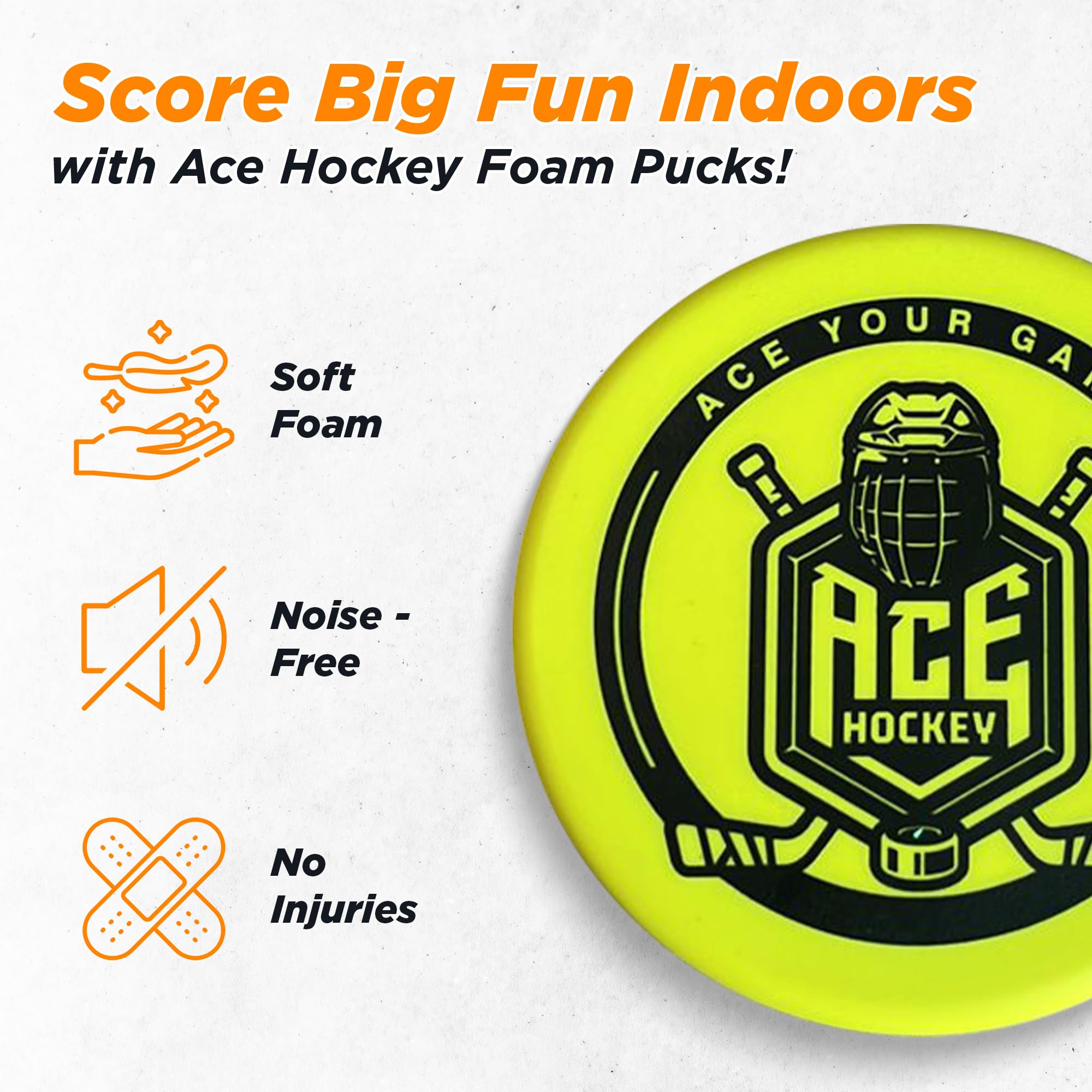 ACE HOCKEY Foam Pucks - Set of 3 Indoor Knee Hockey Pucks - Soft Hockey Pucks, Official Regulation Size 3