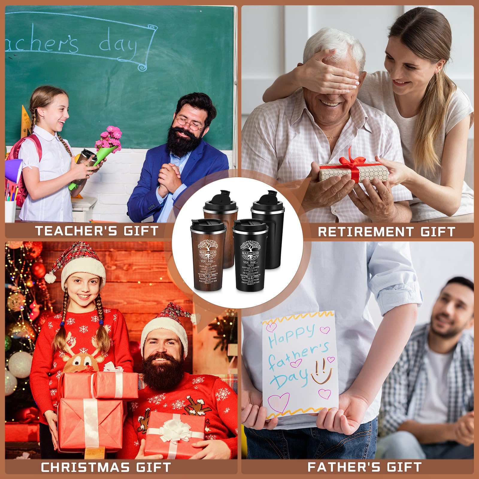 Ziliny 2 Pcs Christian Gifts for Men 17 oz Coffee Tumbler Inspirational Man of God Mugs Stainless Steel Tumbler with Lid Father's Day Religious Spiritual Gift Set
