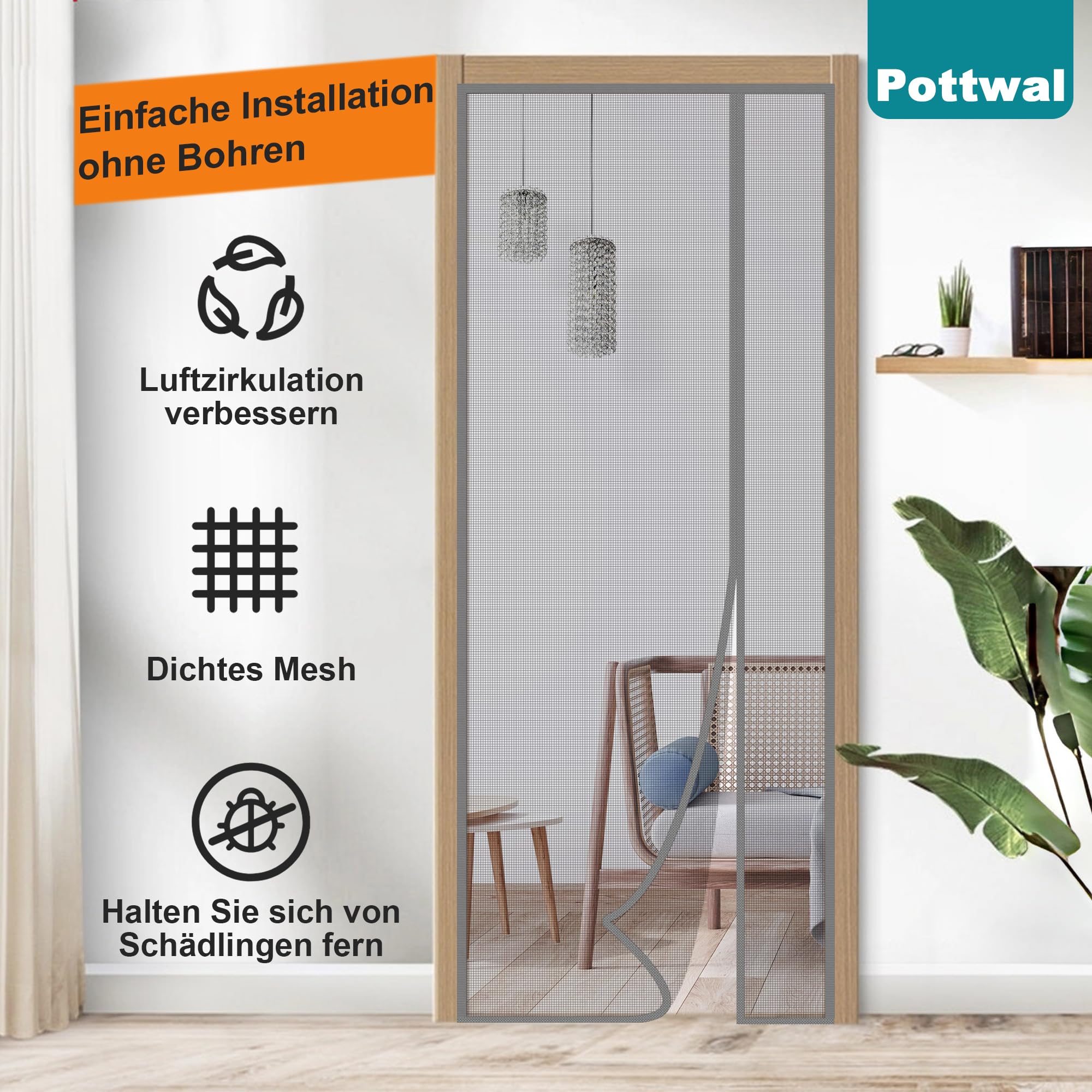 Magnet Fliegengitter Für Balkontür 85x220cm – Insektenschutz Ohne Bohren, Selbstschließend, Weiß