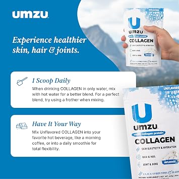 UMZU zuCollagen Multi Collagen Protein Powder, Unflavored 5 Collagen Types I II III V X High Protein Low Calorie Supplement for Hair Growth Skin Elasticity Joint Health and Daily Recovery Support