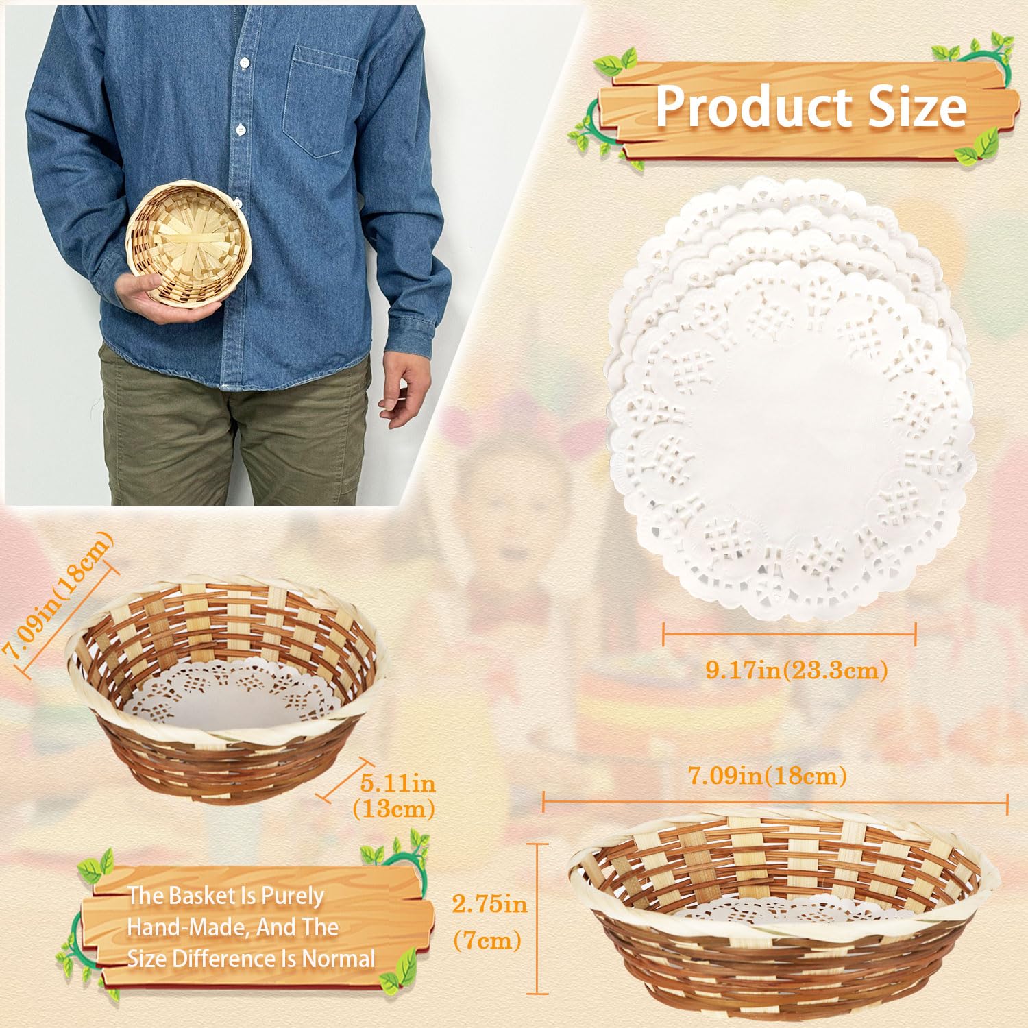 Yimerlen 12 Pcs Round Small Bamboo Bread Basket, 7x7x2.75 Inch Woven Fruit Basket Gift Baskets for Serving, Food Serving Baskets for Picnic Restaurant (Give Food Blotting Sheets)