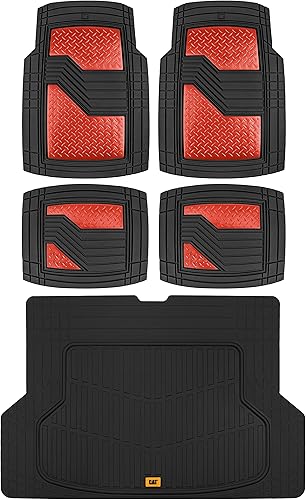 CAT Alfombrillas de goma resistentes de acero con diamantes y forro de maletero de carga para automóviles, camiones, SUV, camionetas, sedanes, negro