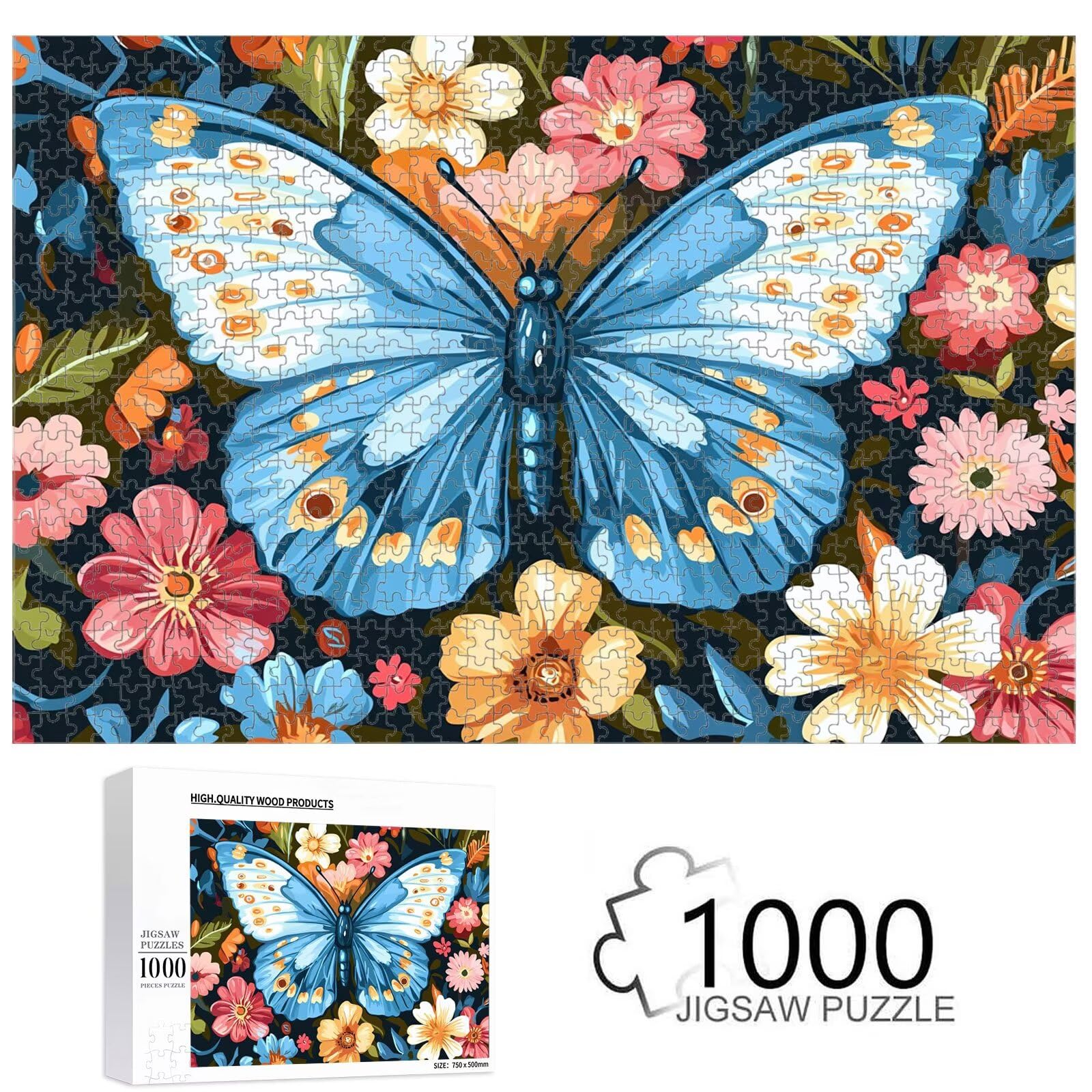 1000 Teile Puzzle für Erwachsene, Schmetterling & Blume Holz Puzzle 1T#619
