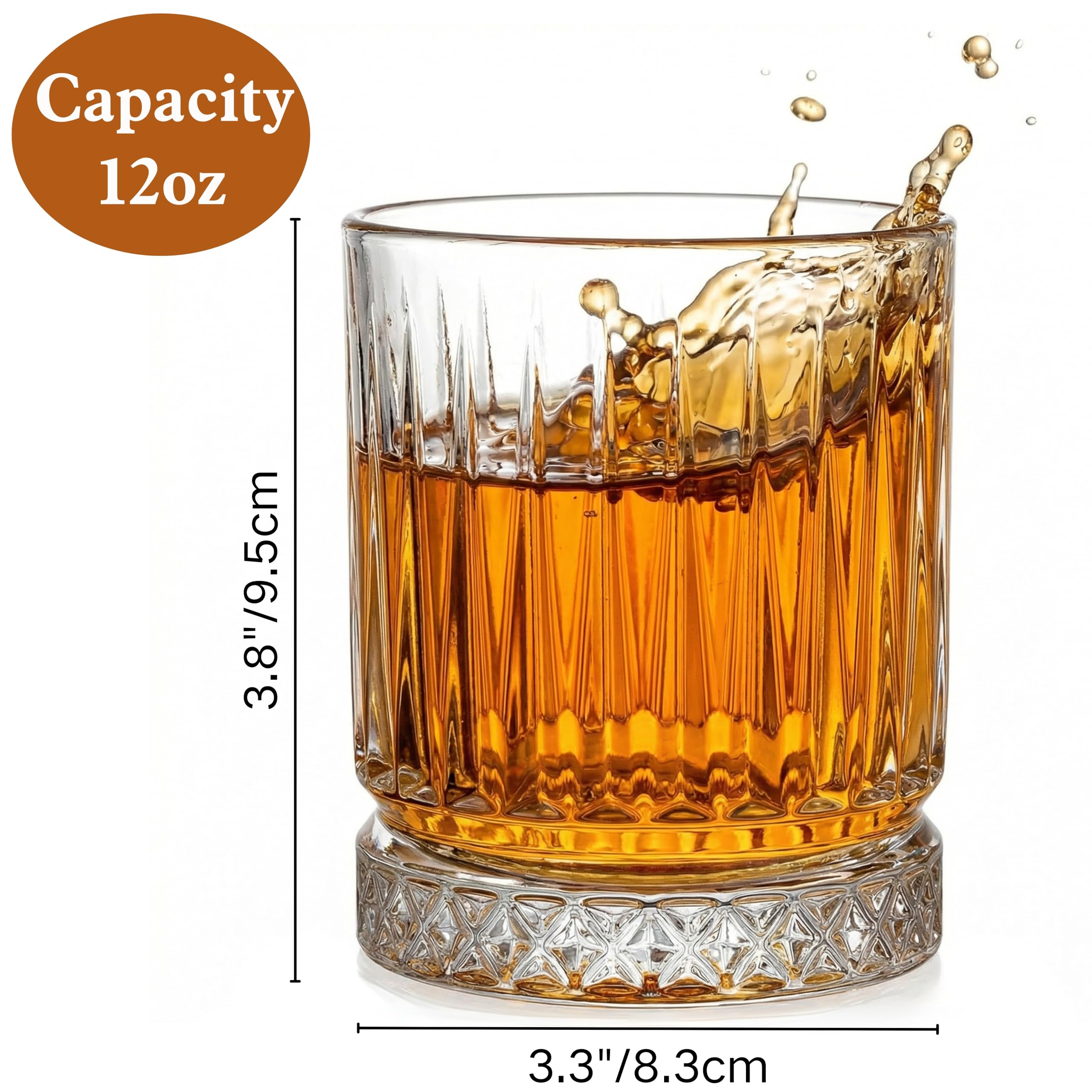ZEAYEA Juego de 6 vasos de whisky, vasos de 12 onzas, vasos gruesos con fondo pesado para whisky, bourbon, manhattans, cócteles antiguos, transparentes