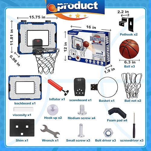 Miniatura 8 de Aro de baloncesto para interiores para niños de 5, 6, 7, 8, 9 y 10 años, mini aro de baloncesto con marcador electrónico sobre la puerta, regalo de