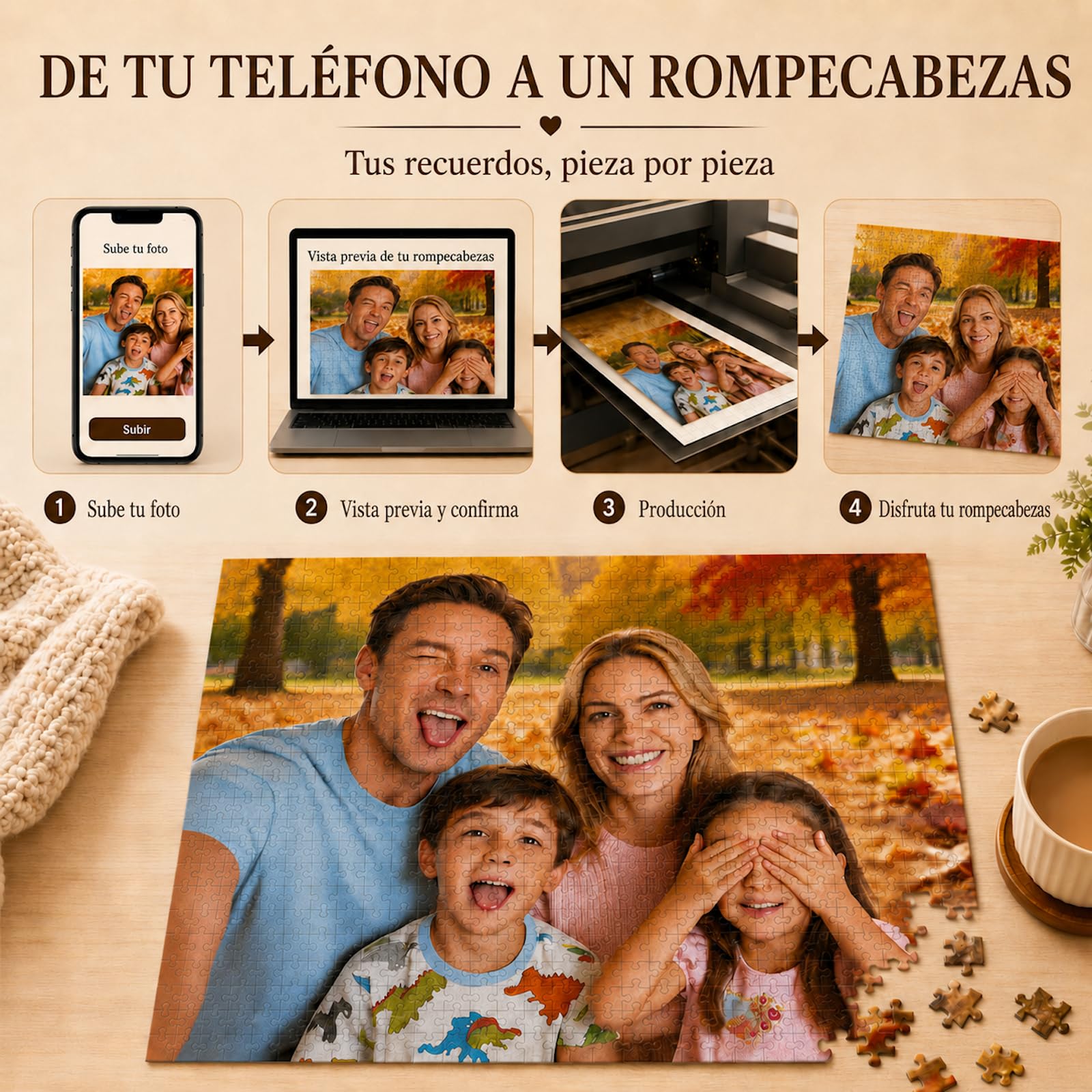 Puzzle Personalizado con Foto - Rompecabezas de Madera Personalizable con tu Propia Imagen, Diferentes Tamaños Disponibles (35 a 1000 Piezas), Regalo para Familia, Cumpleaños, Regalo