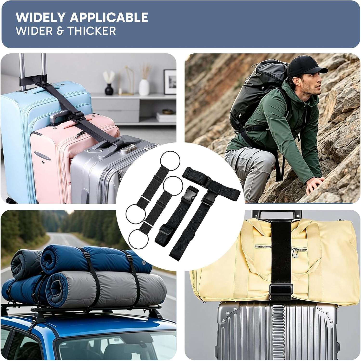 4-Pack Luggage Connector Straps, Adjustable Luggage Straps for Suitcases, Elastic Fastening Bag Straps with Strong Hold, Travel Accessories for Secure Packing