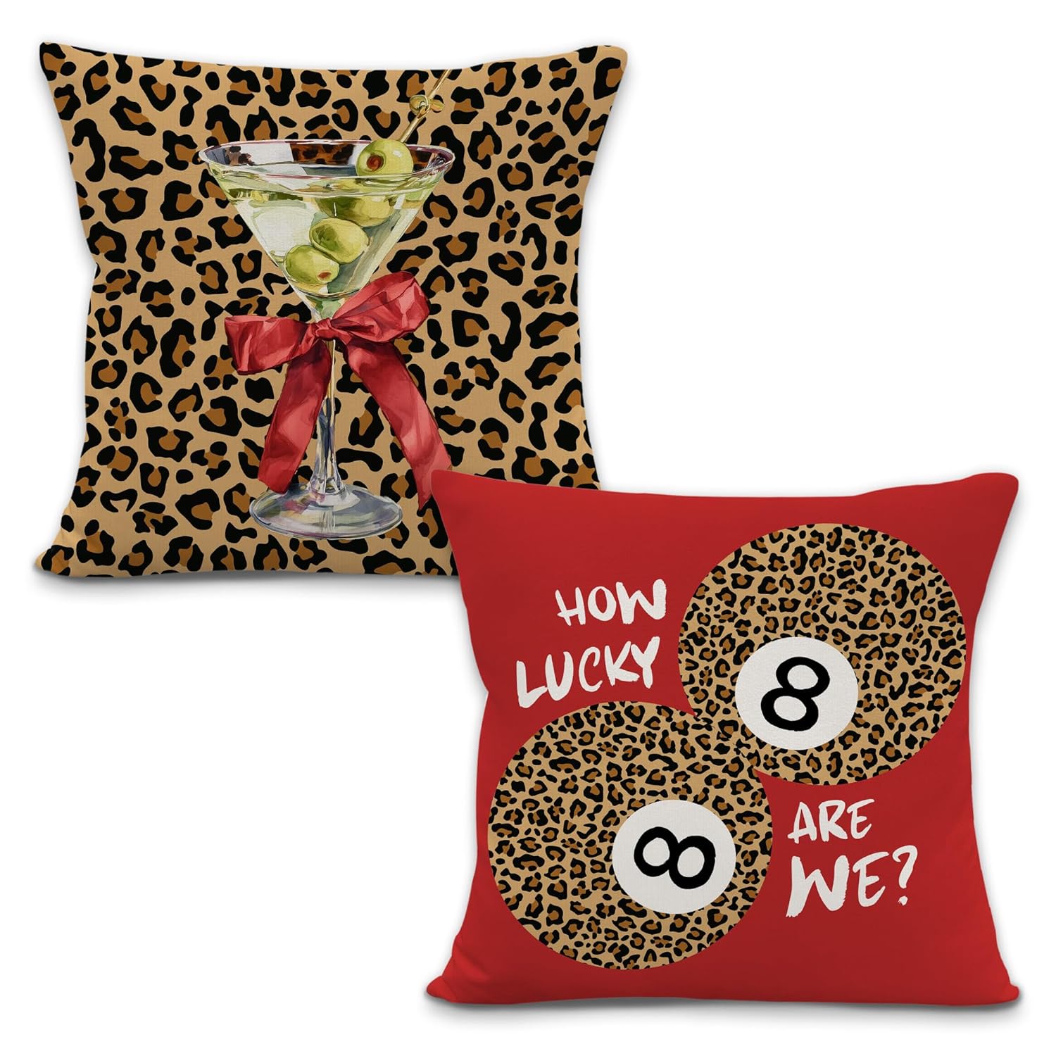 Yorhifa Trendy Leopard Martini Lucky 8 Ball Pillow Covers 18x18 Inches Set of 2 Leopard Decorative Pillowcase Cases