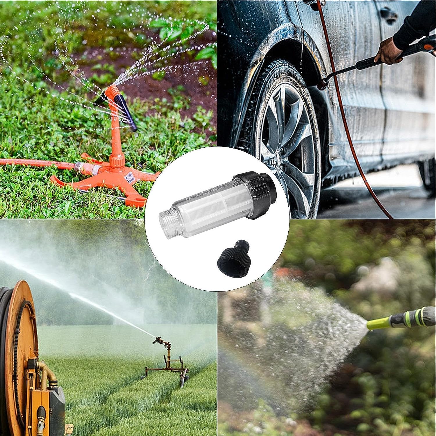 LATRAT Filtro de agua para manguera de jardín, prefiltro de agua de 3/4 pulgadas, con 1 inserto de filtro para limpiadora de alta presión para autocaravana, bomba de jardín, riego de jardín