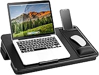 Vista 1 de LAPGEAR Escritorio de regazo ajustable extragrande con reposamuñecas de espuma viscoelástica, alfombrilla para mouse, soporte para teléfono, repisa