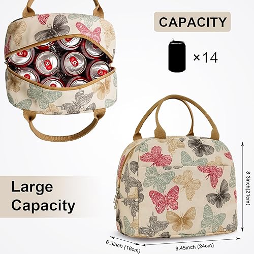 Miniatura 4 de EurCross Bolsa de almuerzo de mariposa beige para mujer, almacenamiento de artículos necesarios para el trabajo diario, reutilizable, tamaño