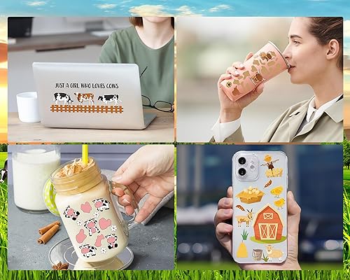 Miniatura 3 de Rngmsi Envoltura de taza UV DTF  8 hojas de animales de granja UV DTF envolturas de tazas para 16 oz Highland Cow Uvdtf envolturas impermeables de