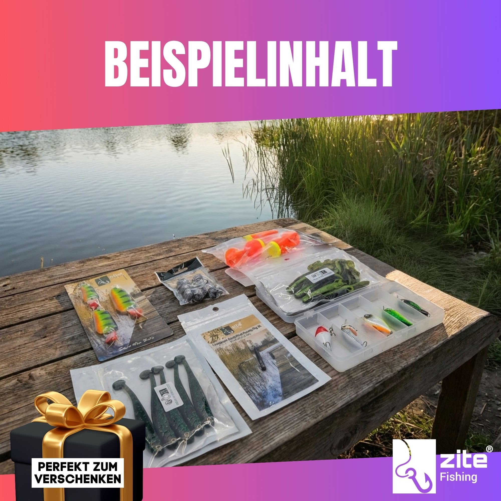 Zite Fishing Wundertüte Raubfisch XL | Geschenke für Angler - Raubfisch Überraschungsbox mit Angelzubehör, Kleinteilen & Ködern - Angel Sachen, Angel Geschenk, Angel-Mystery-Box, Geschenk Angler