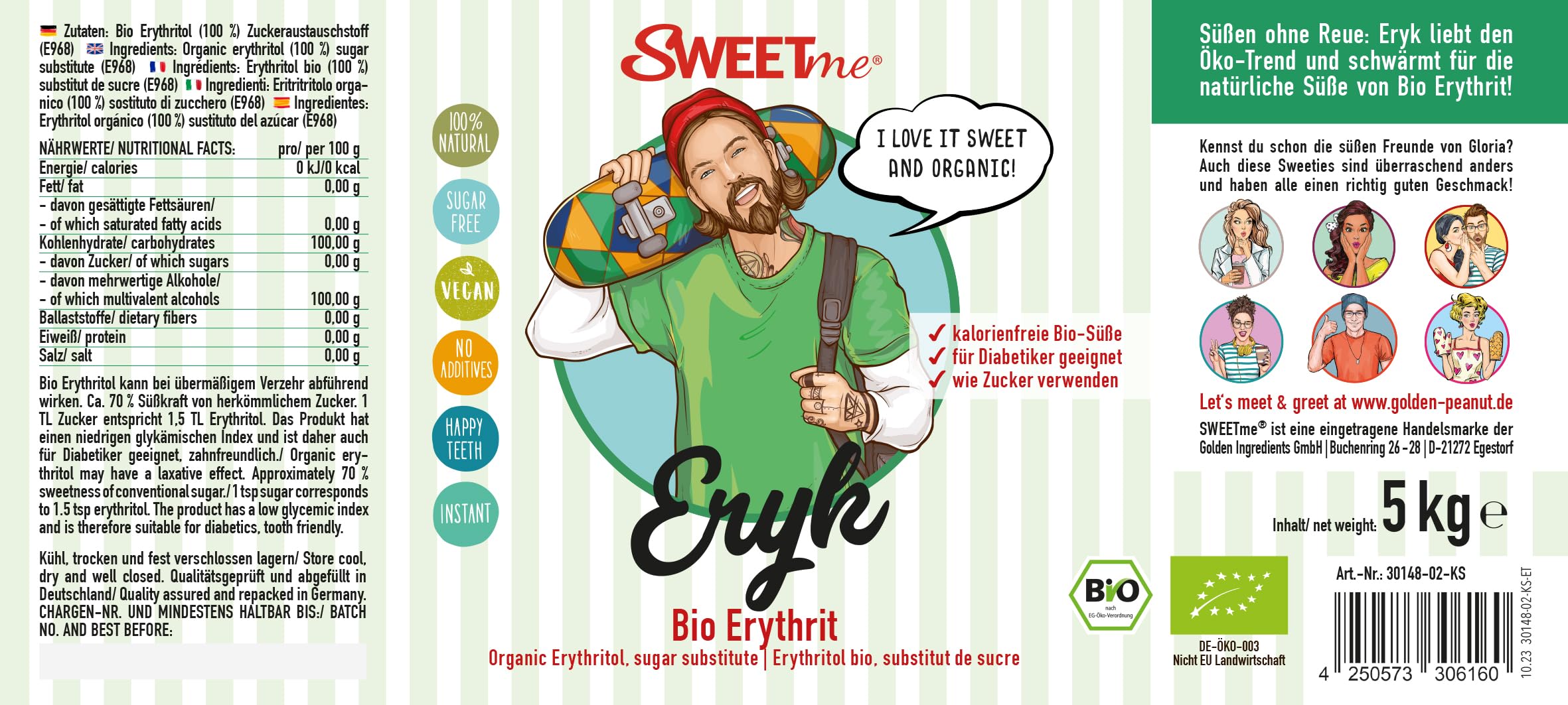 SWEET ME Eryk - Bio Erythritol Erythrit Zuckerersatz Streusüße Backen 5kg