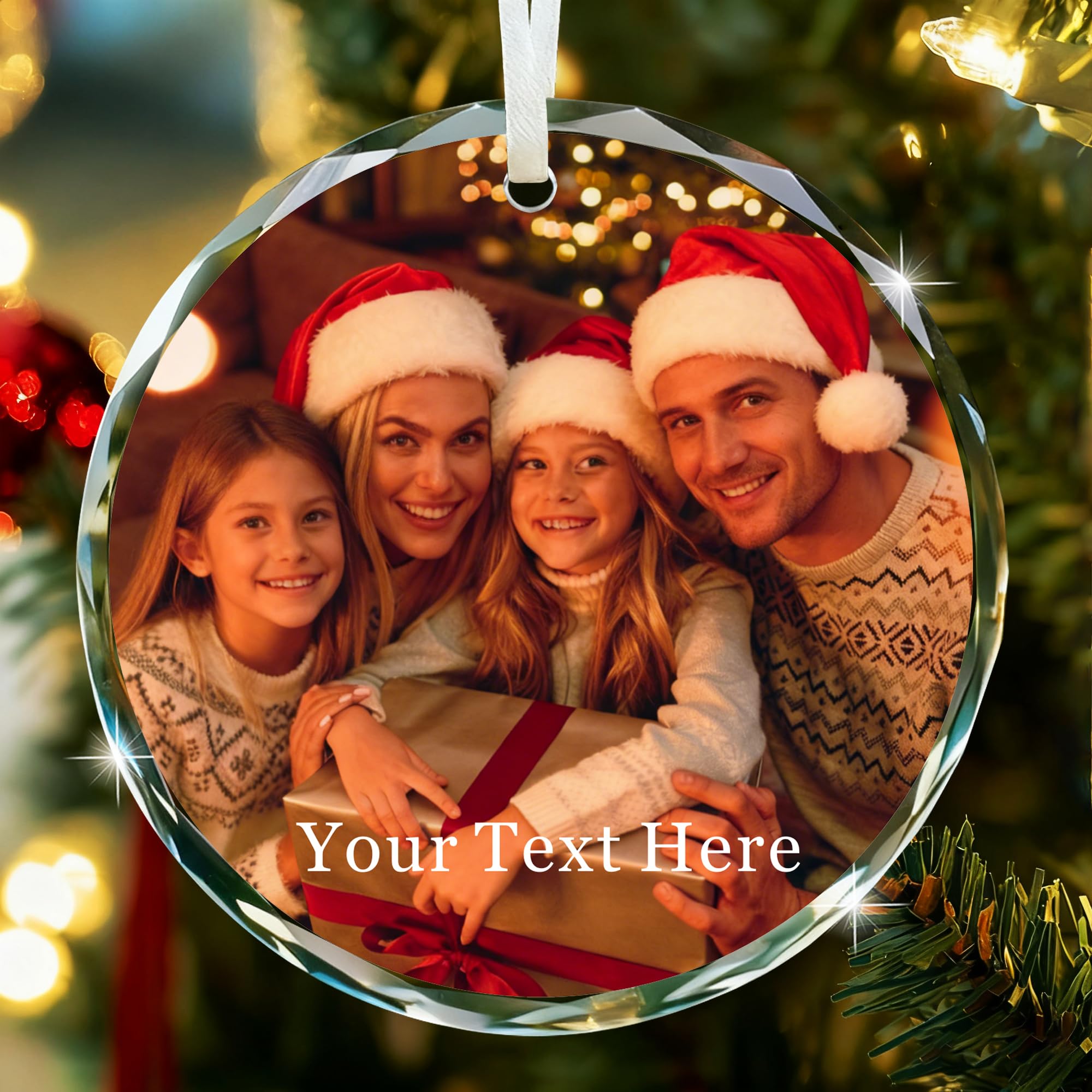 Personalised Christmas Tree Decorations with Photo Christmas Baubles 2025 Xmas Bauble Ornament Photo Gifts for Trees Acrylic Xmas Gifts for Family Kids Mom Dad Friends Pets (Round-1)