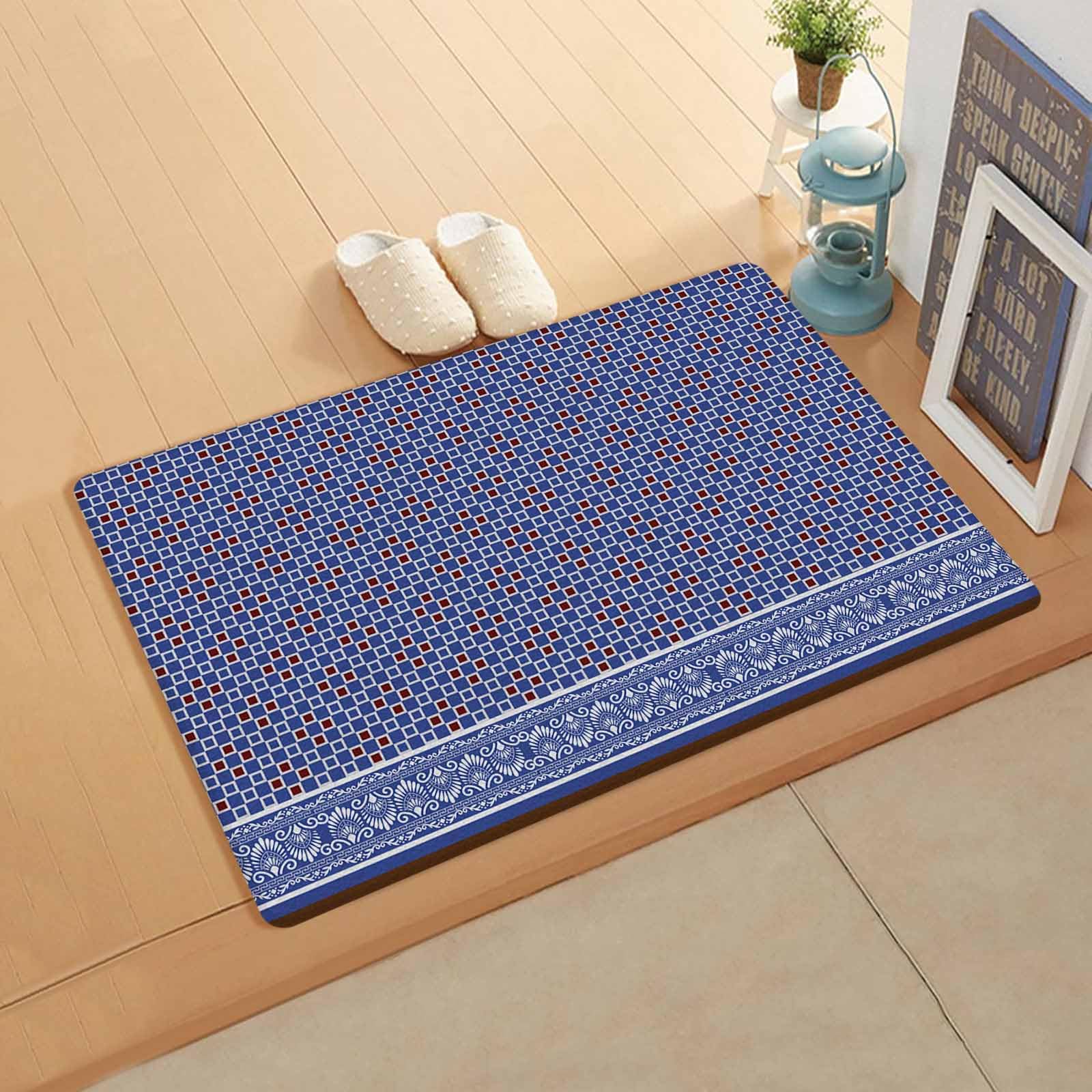 Blue Geometric Antifatigue Kitchen Bath Door Mat Cushioned Runner Rug,Washable Welcome Floor Sink Mat,Waterproof & Non-Slip Kitchen Standing Doormat,Contemporary Abstract Ethnic Floral Boho 18