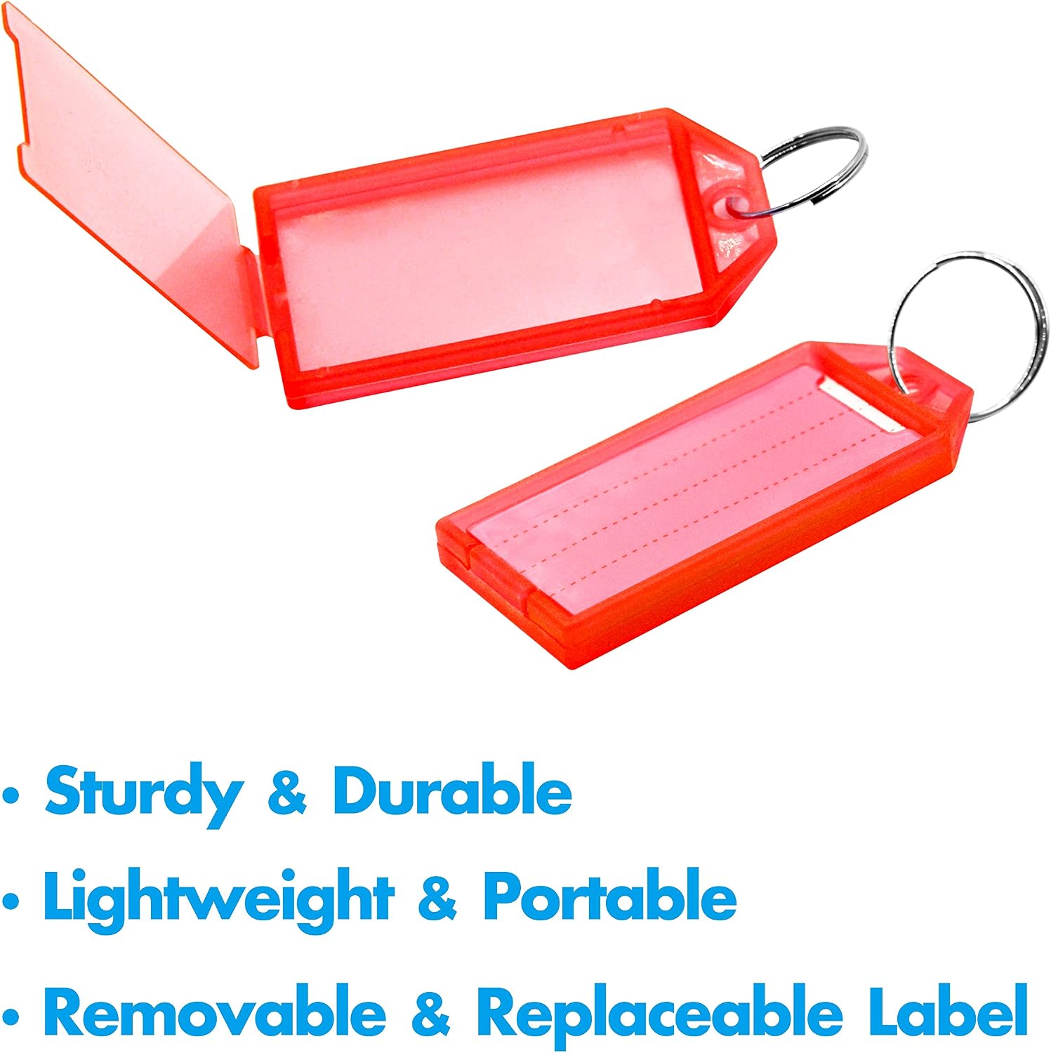 54 Pack Plastic Key Tags Split Ring Labels Window in Assorted 9 Colors (6 Pcs Each)