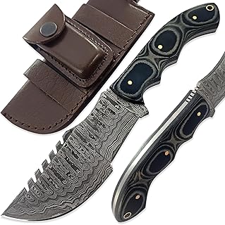 Fixed Blade Hunting knife Tracker Custom Handmade Damascus Steel 10 Inches Tracker Knife - Perfect Grip Black Micarta Handle outdoor comping hunting - Heritage Knives