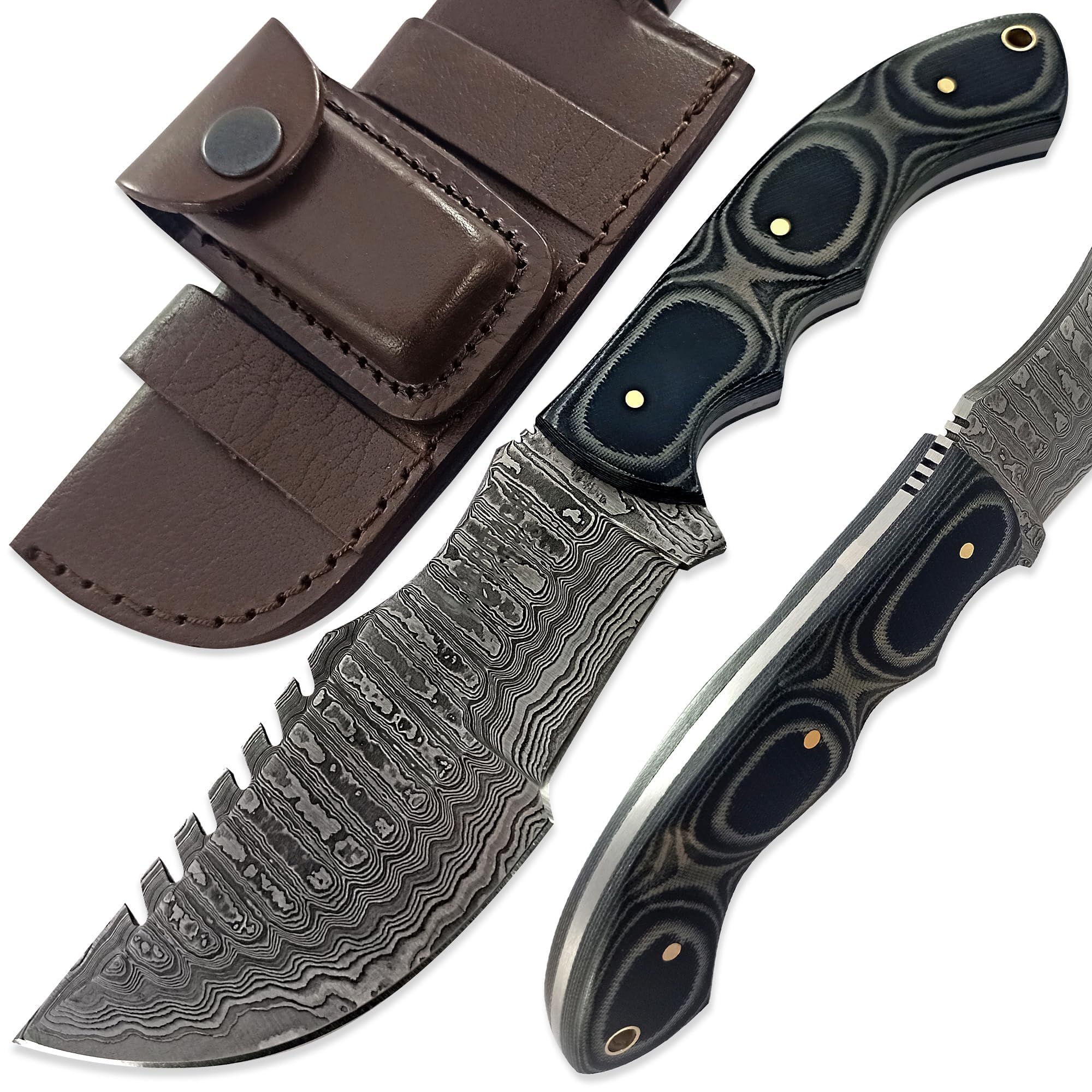 Heritage Custom Handmade Damascus Steel 10 Inches Tracker Knife - Perfect Grip Black Micarta Handle outdoor comping hunting