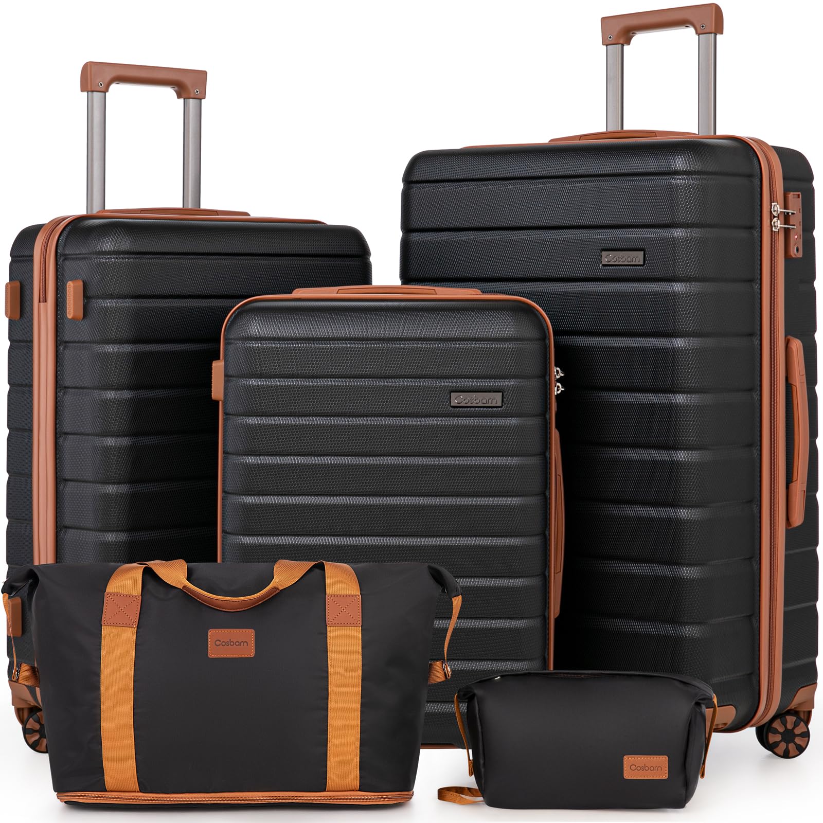 cosbarn luggage sets 5 piece suitcases with wheels, suitcase sets abs hard case luggage with tsa lock durable carry-on luggage with spinner wheels travel suitcase for men women