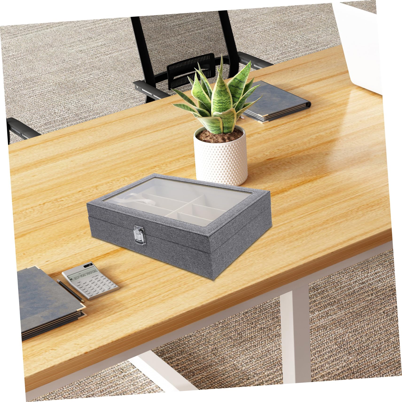 Garneck Sonnenbrillen Organizer Fächer Aufbewahrungsbox Staubdicht Stoff Brillenhalter für Zuhause und Geschäft Robustes Material Transparentes Deckel Display für Sonnenbrillen und Eyewear