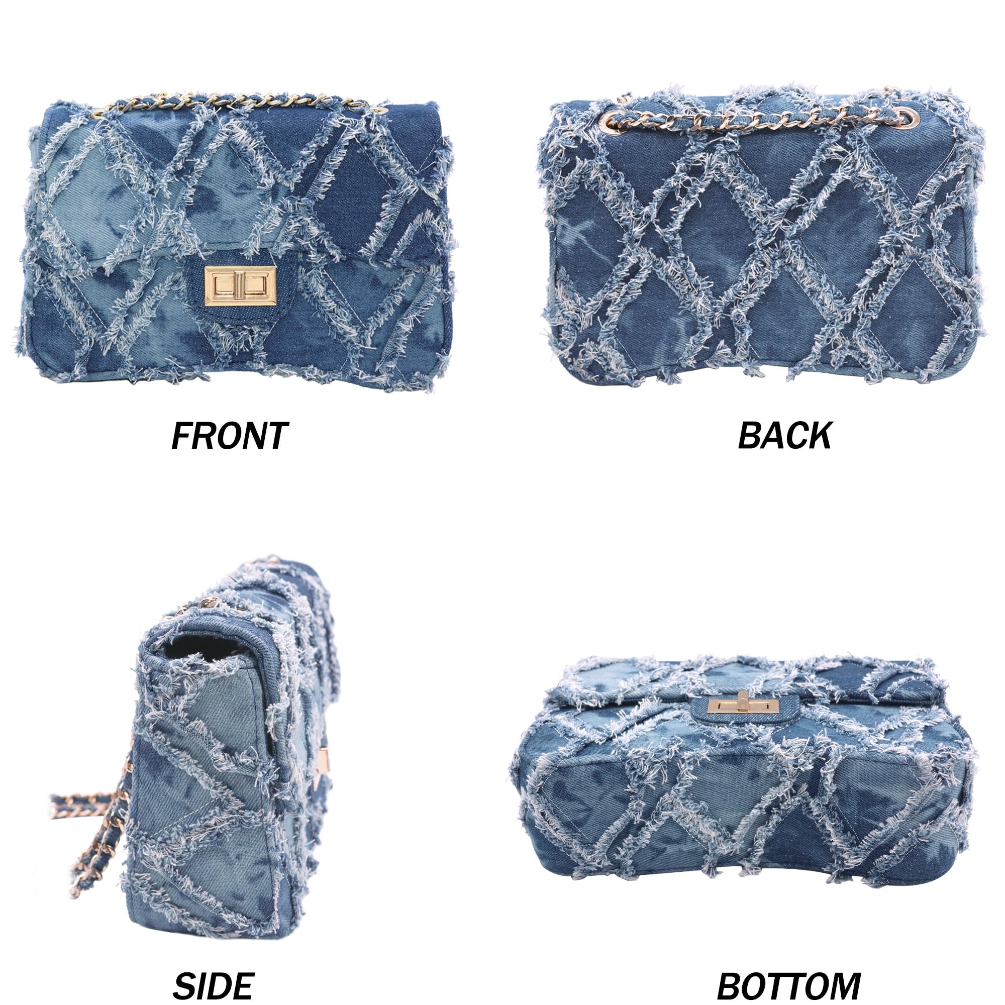 Damen-Umhängetasche, klein, gesteppt, Denim-Tasche, Kette, Clutch, Geldbörsen und Handtaschen oder Crossbody-Tasche für Abendveranstaltungen, formelle Partys