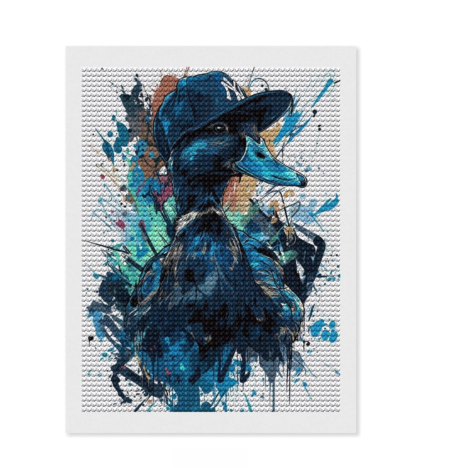 Junmoney Duck in A Hat Full Drill Diamond Painting Kit 12"x16", Vintage Style Decor, Aesthetic Room Decor, Full Kit Included