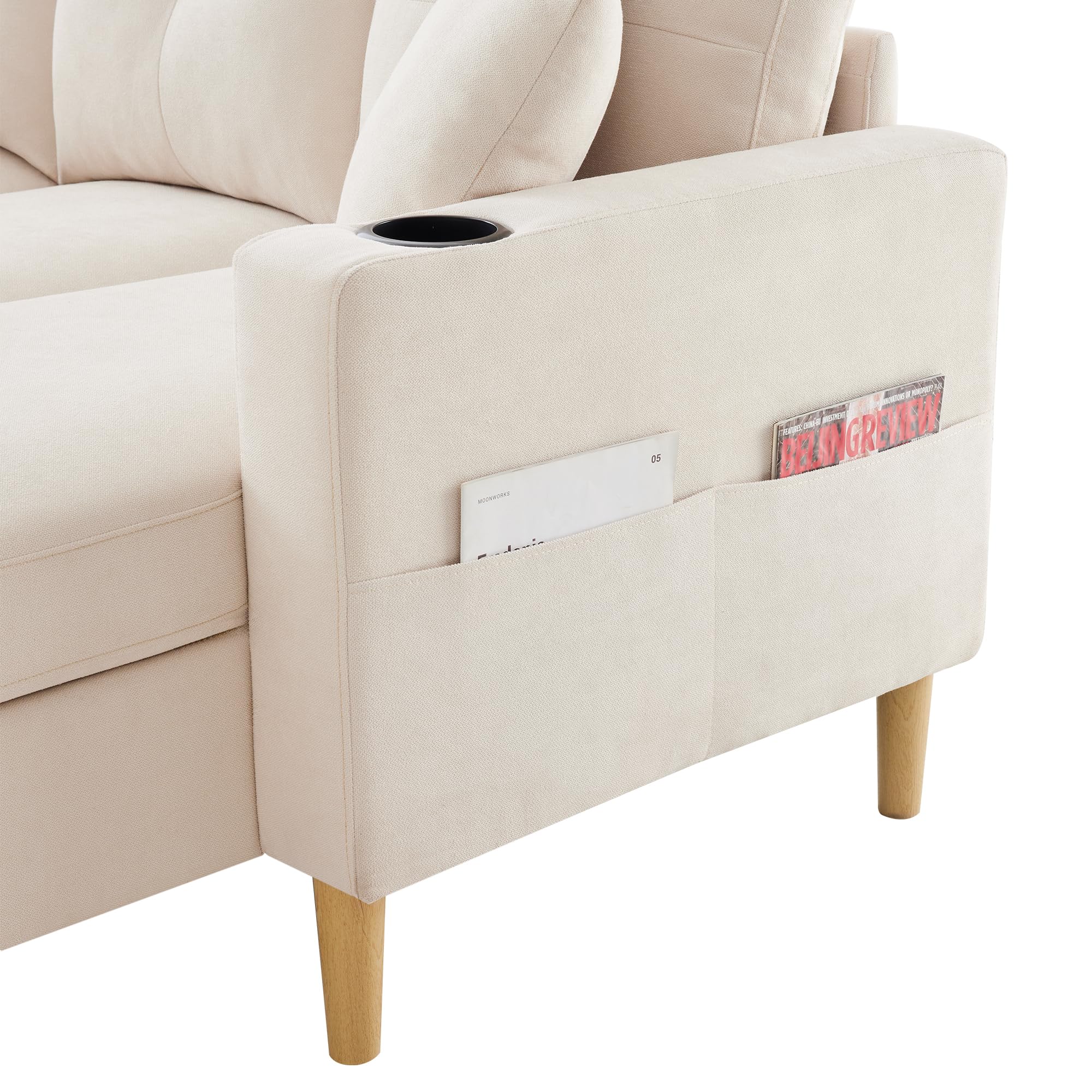 Merax Ecksofa mit Schlaffunktion, Bettkasten & Stauraum – Schlafcouch mit Getränkehalter und Seitentaschen – modernes L-Sofa für Wohnzimmer & Gästezimmer