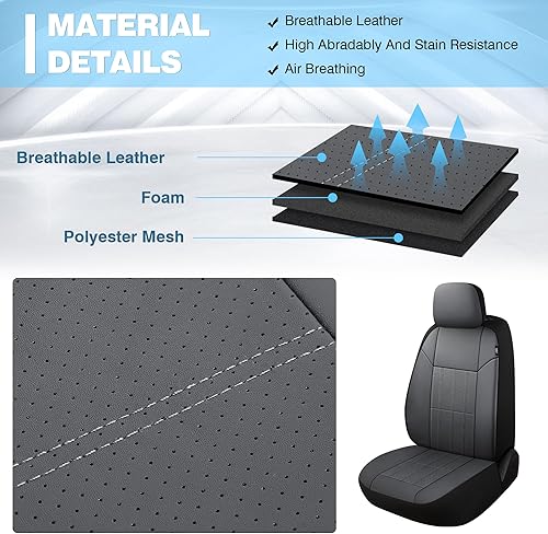 Miniatura 7 de Juego completo de fundas de asiento de automóvil de piel sintética, fundas de asiento delantero y fundas de asiento trasero divididas para