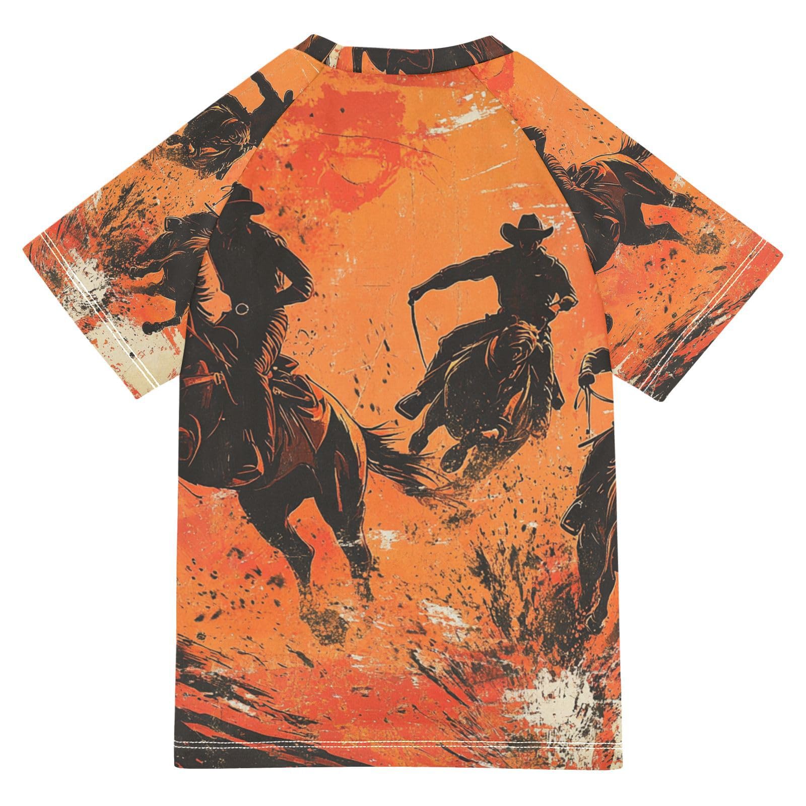 Jucciaco Boys Swing Shirts Cowboy Horse Red Grunge Rashguard Short Sleeve Kids T-Shirts Sun UPF 50+