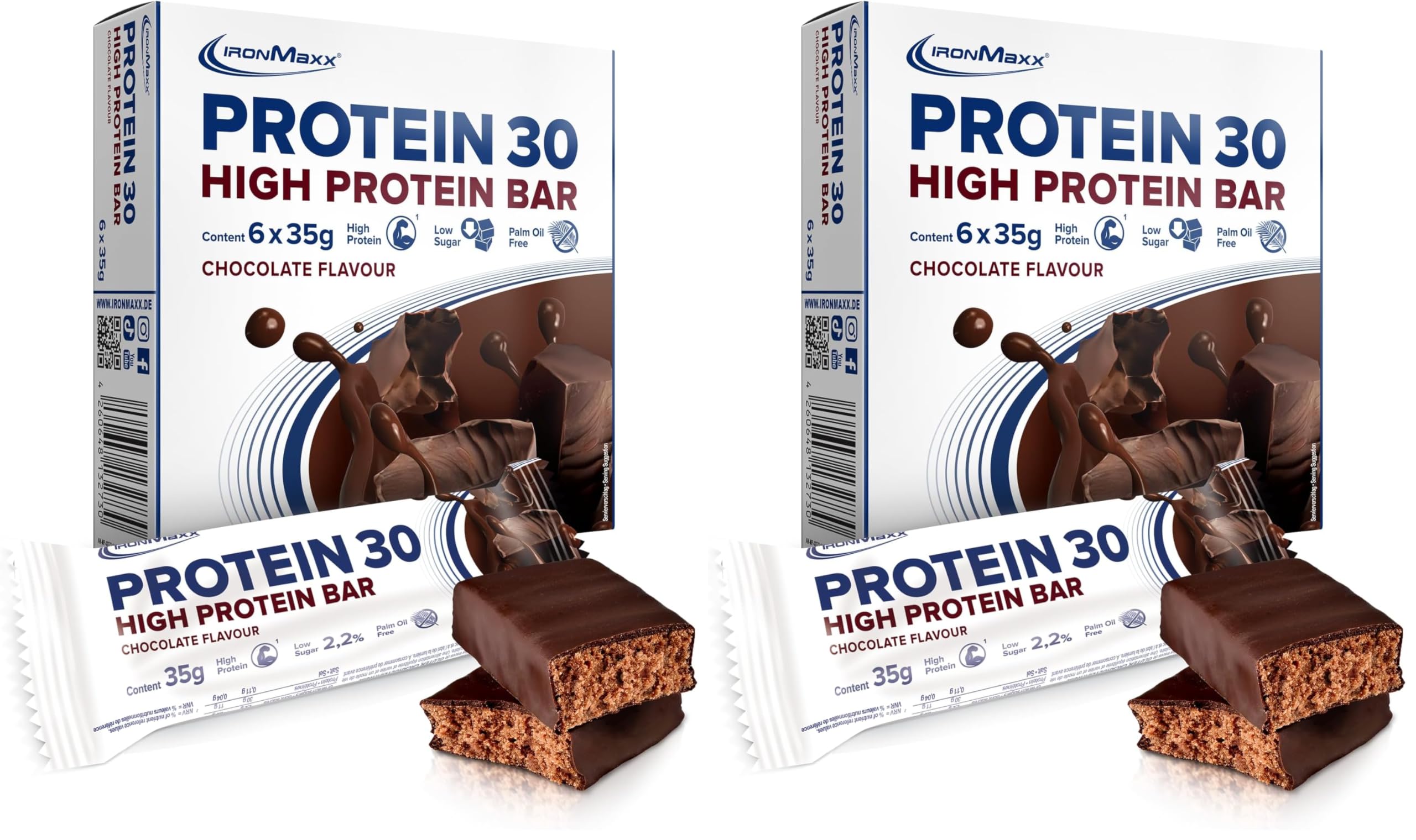 IronMaxx Protein 30 Eiweißriegel - Schokolade 6 X 35g | Palmölfreier Und Glutenfreier Proteinriegel Mit Vitaminen | Für Zuckerreduzierte Und Low-Carb-Ernährung Geeignet (Packung mit 2)