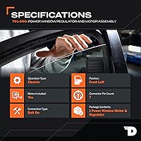 Vista 2 de Dorman 751-600 Elevalunas eléctrico delantero del lado del conductor y conjunto del motor compatible con modelos Ford / Lincoln seleccionados