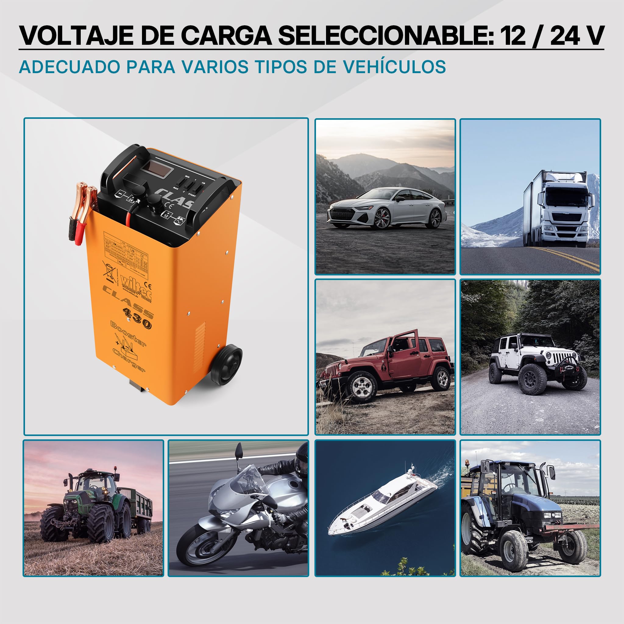 Wiltec Boost 430 dispositivo de carga para baterías 12V 24V Cargador de baterías