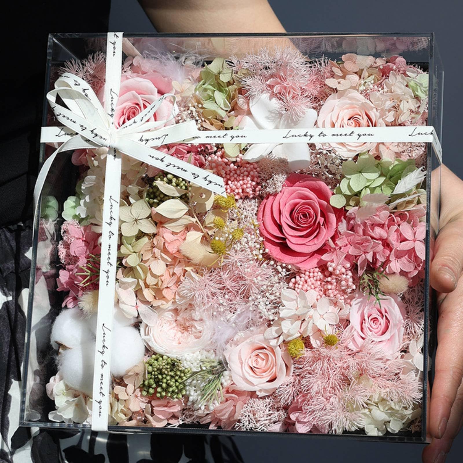 Rosas Eternas en Caja Acrílica Diseño Romántico Caja de Rosas Preservadas Hecho a Mano Regalo de Flores Secas para Novia, Cumpleaños, Rosa Vintage