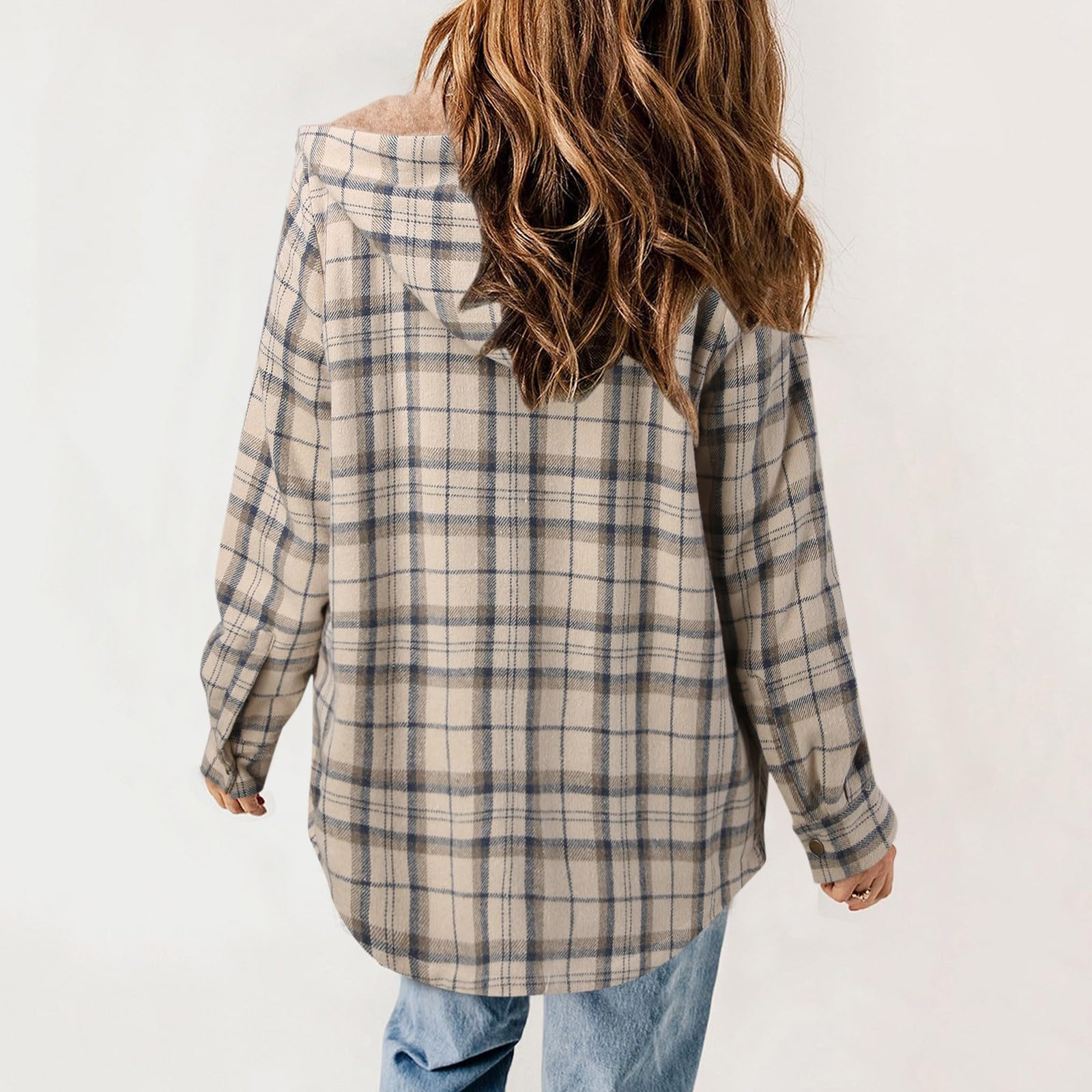 Damen Hemdjacke Flanell Warm Kariert Herbst Winter Langarm Jacke Gefüttert Plüsch Hemdjacke Karo Blusen Hemdbluse Jacket Bluse Blusen