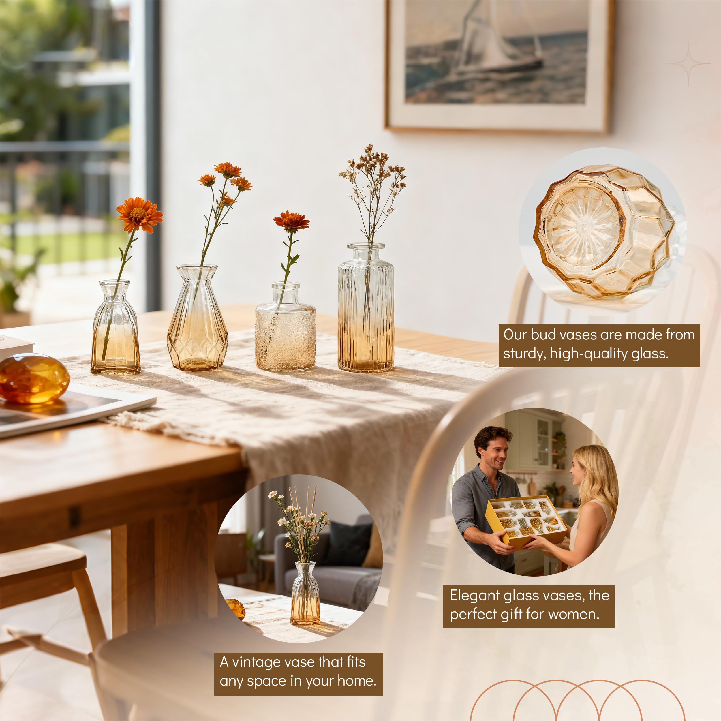 BTSD-home Set di 12 vasi per fiori, piccoli vasi per decorazione da tavolo, decorazione di nozze, decorazione per soggiorno, centrotavola rustica e decorazione per la casa