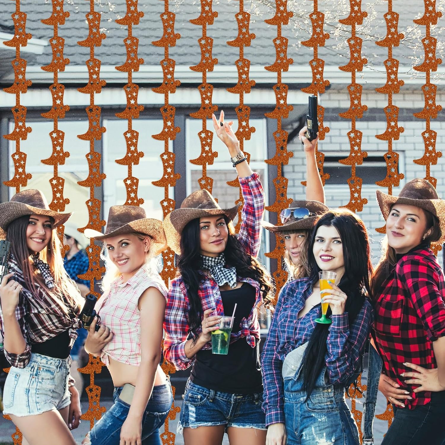 Pasimy 4 Pcs Disco Cowgirl Bachelorette Party Decorations Glitter Western Backdrop Cowgirl Boot Tinsel Foil Fringe Curtains Boots on The Ground Decorations for Last Rodeo Party Decor (Laser Brown) - Image 5
