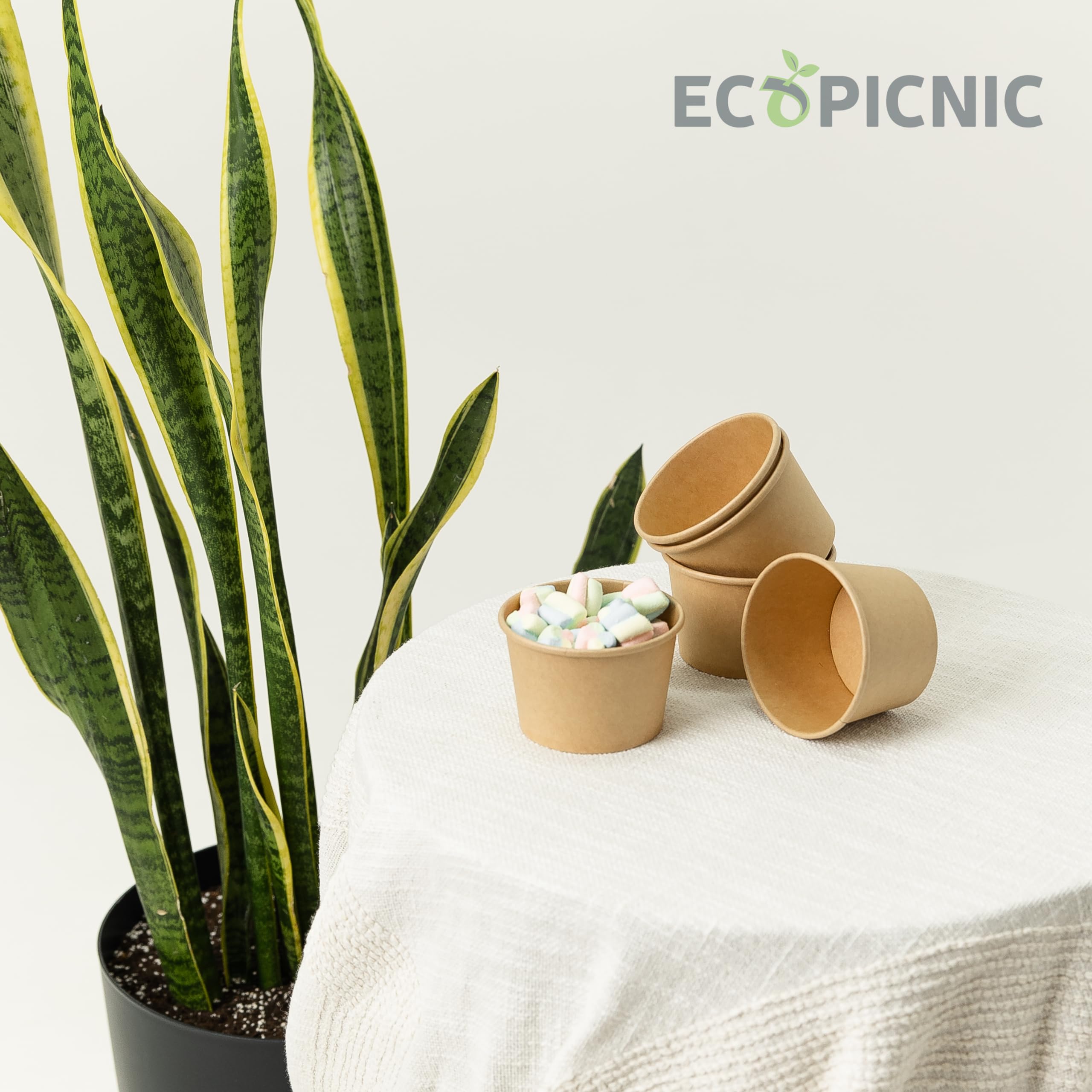 ECOPICNIC Kraft Soepkommen 50 stuks 750 ml | Wegwerp papieren soepbekers, kartonnen kommen voor warme en koude gerechten, ideaal voor soep, salades, noedels en snacks