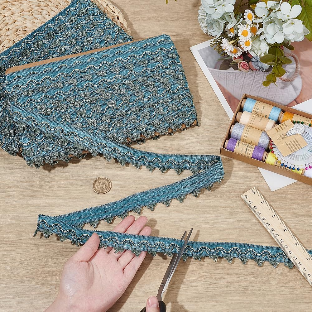 PH PandaHall 13 Yards Polyester Braided Ribbons 1-1/8 inch Braid Tirm Gimp Braid Fringe Trim for Curtain Decoration Sewing Costume Home Decoration DIY Crafts, Blue