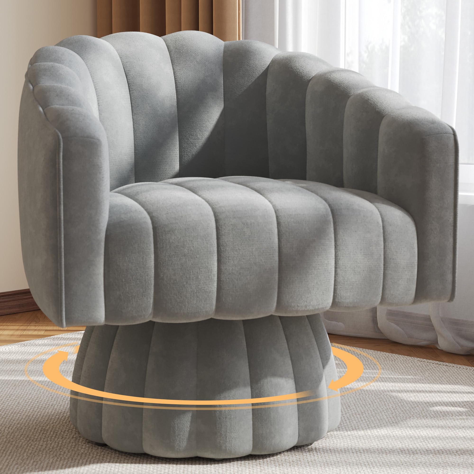 YOUDENOVA Swivel Accent Chair, Comfy 360 Degree Swivel Chairs, Cozy Fluffy Velvet Corner Chair Lounge Chairs, Mid Century Modern Barrel Chair for