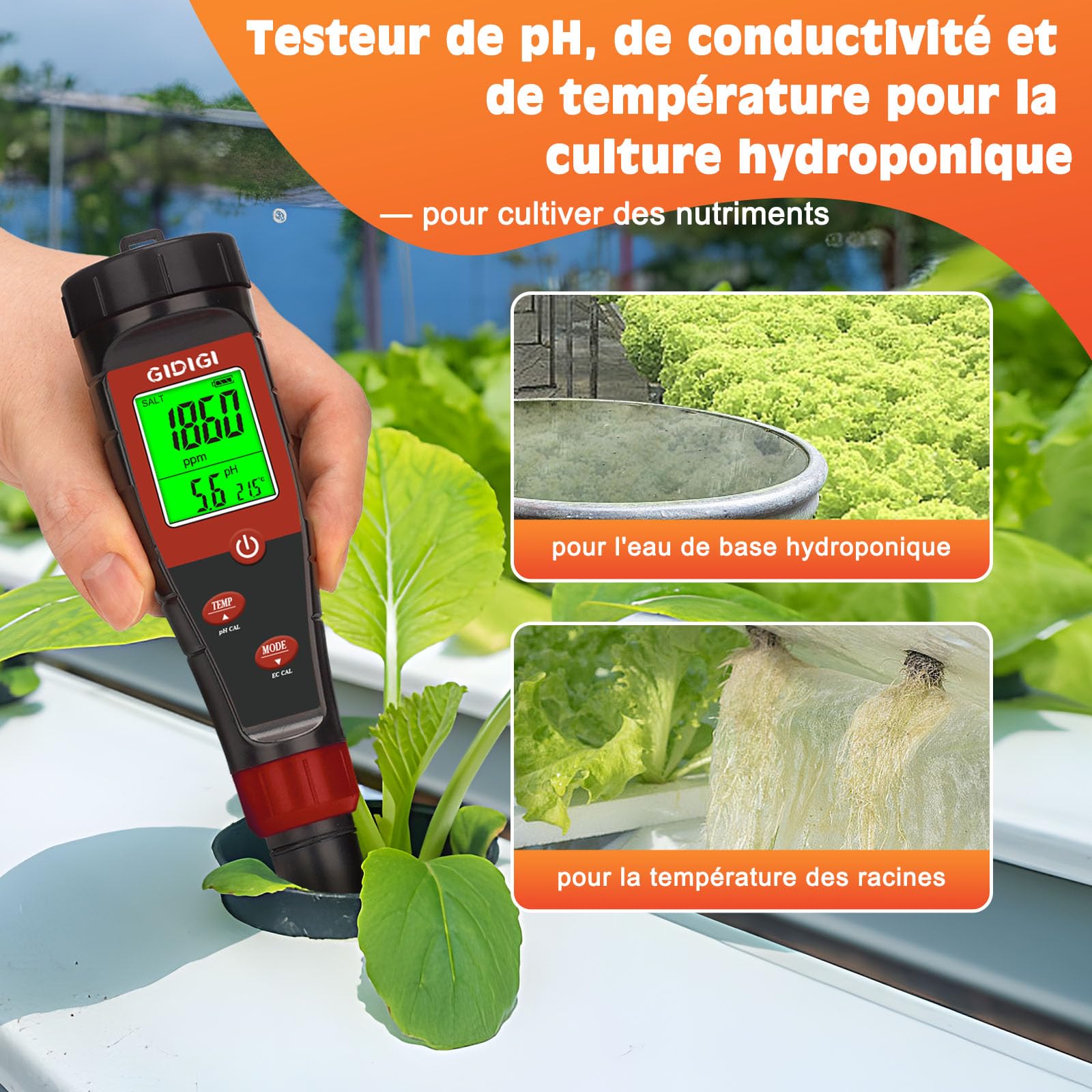 pH-mètre pour Eau hydroponique, testeur de pH numérique, testeur TDS, EC PPM pour nutriments végétaux, conductimètre 4 en 1, Stylo pH pour Eau Potable, Eau de Javel, Plantes d'intérieur