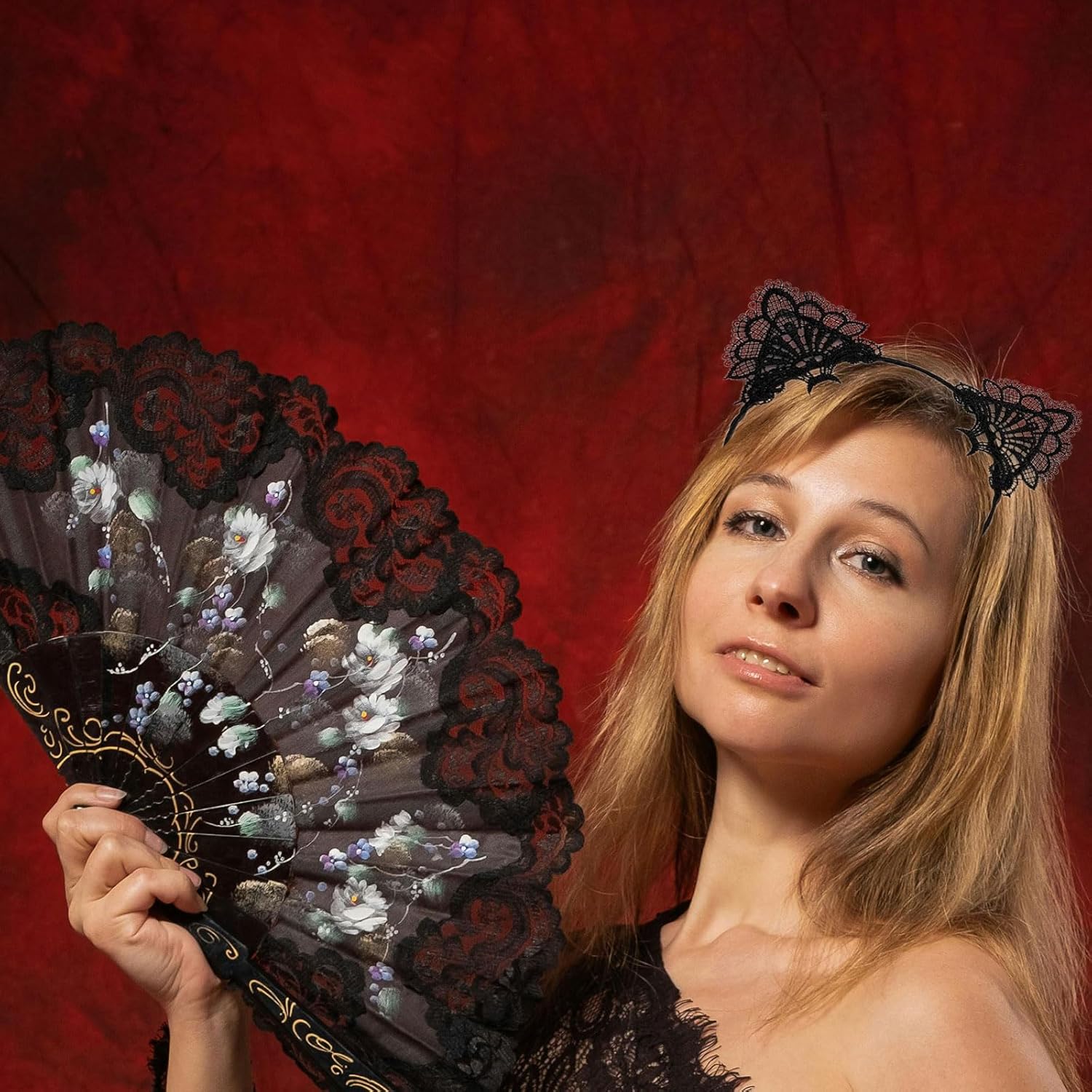 6 Pcs Lace Cat Ears Headbands, Black Lace Headwear Hair Band Party Decoration Cosplay for Women - Image 3