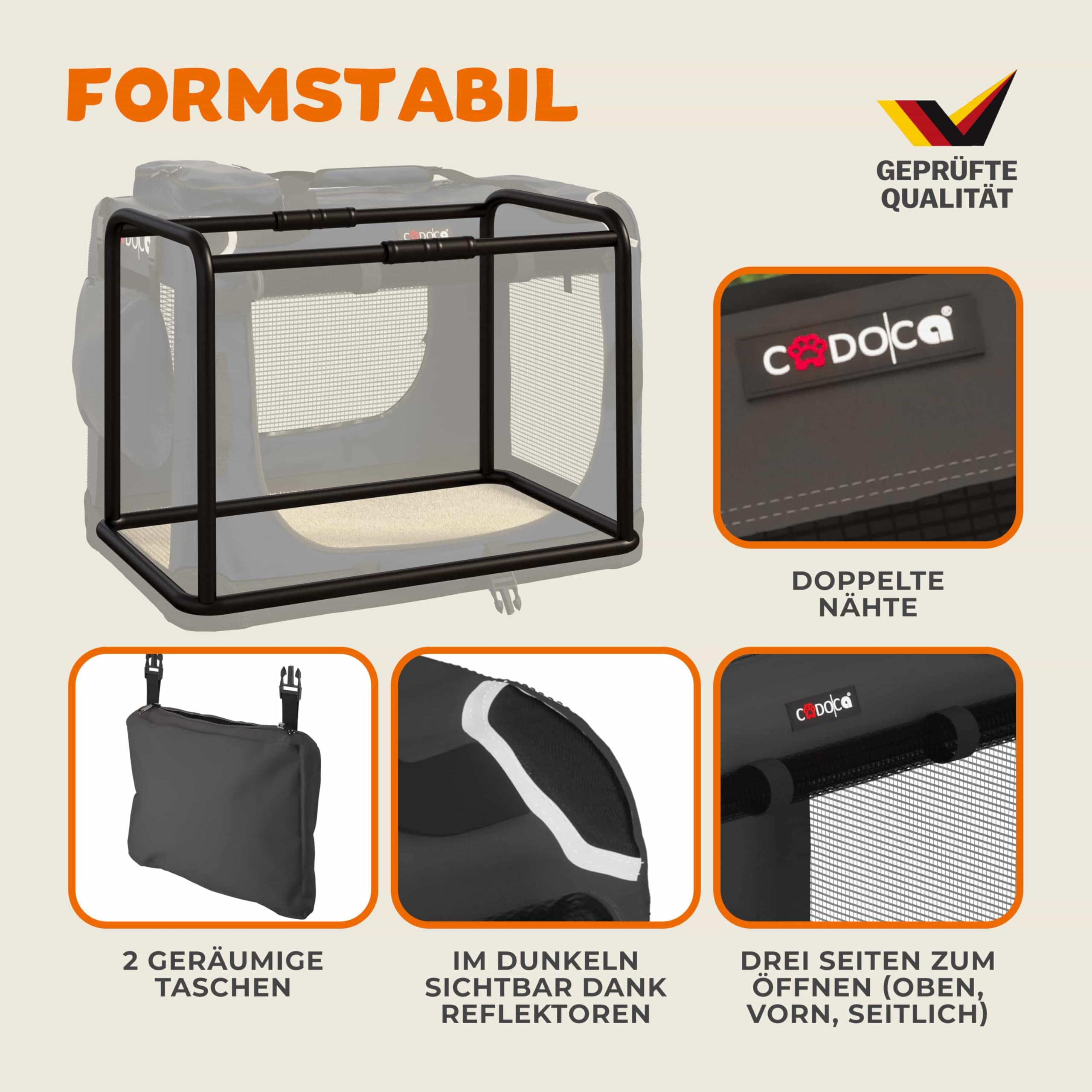 CADOCA® Hundebox faltbar Transportbox XXXL 101x70x70cm robust atmungsaktiv Transporttasche Auto Rückbank Haustiertransportbox Hundetragetasche Anthrazit